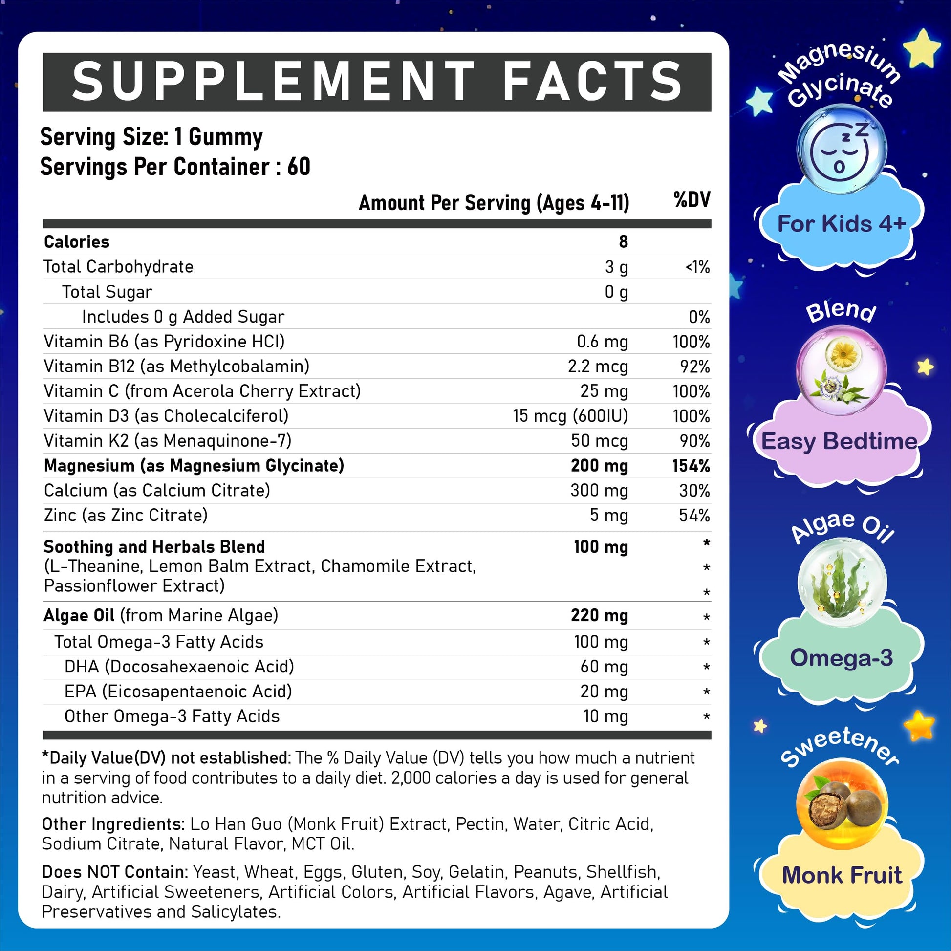 Kids Magnesium Glycinate Gummies - Magnesium Glycinate Supplement 200mg with L-theanine Omega-3 Calcium Vitamin D3 & B12 for Kids Natural Zzz at Bedtime & Overall Health - Sugar Free & Non-GMO Edmmyliy Au supplements