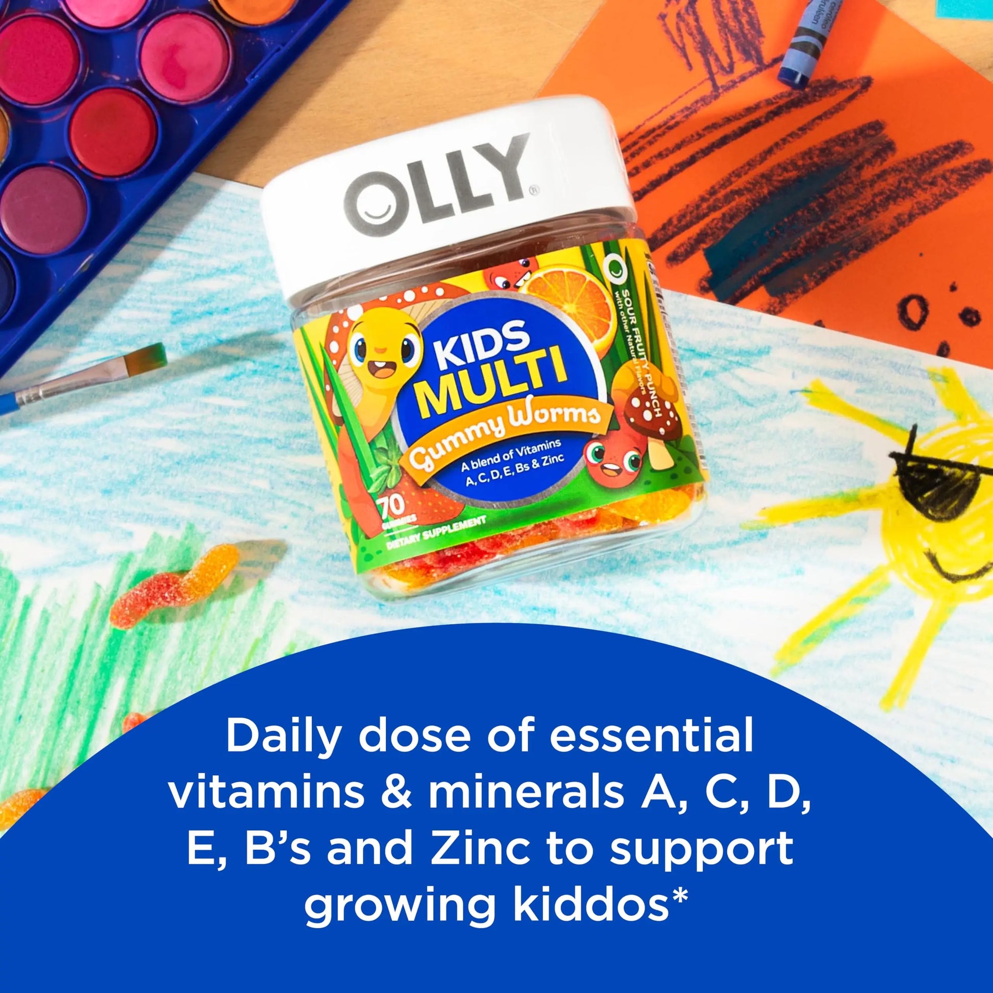 OLLY Kids Immunity Gummy, Immune Support, Wellmune, Elderberry, Vitamin C, Zinc & Kids Multivitamin Gummy Worms, Overall Health and Immune Support, Vitamins and Minerals A, C, D OLLY Au supplements