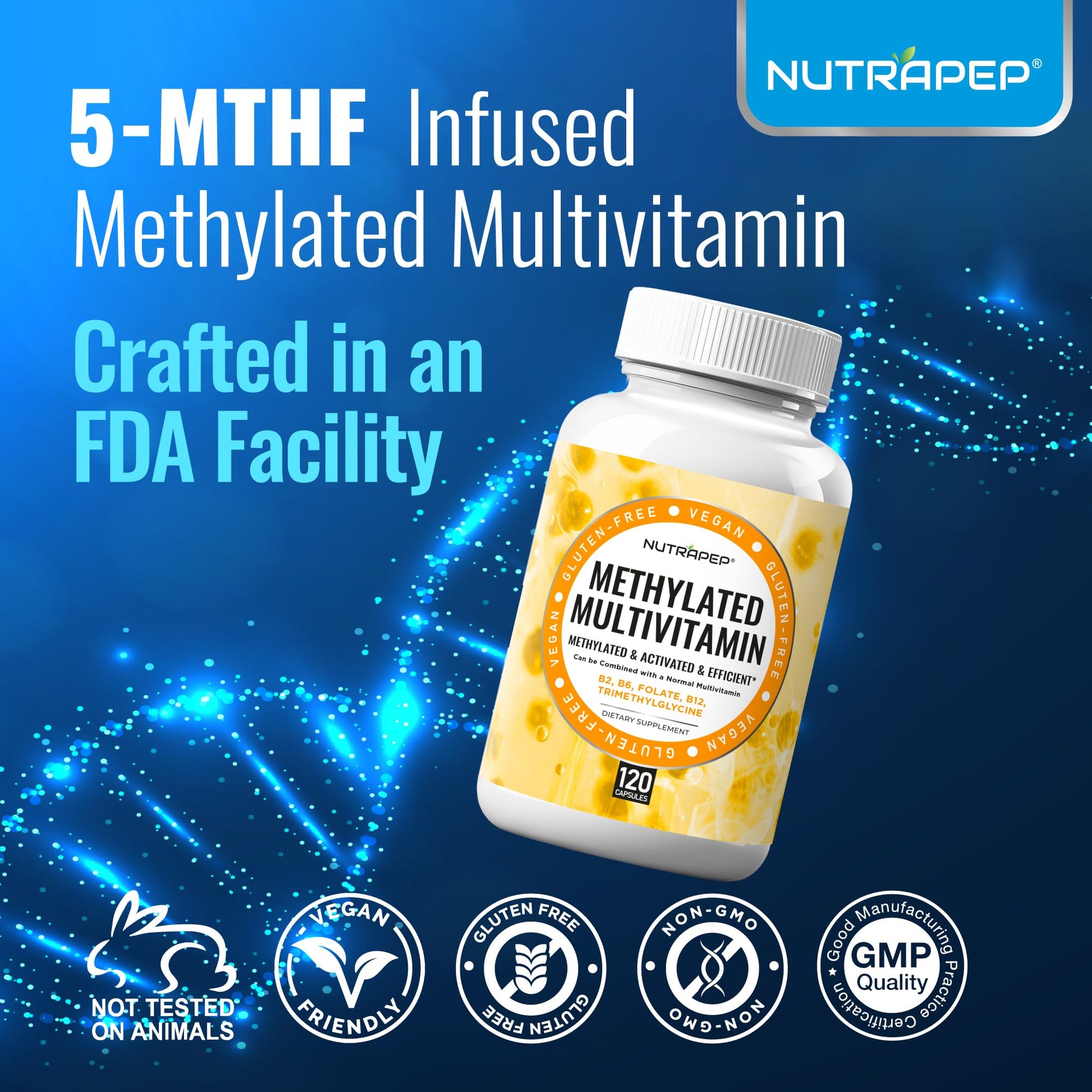 NutraPep Methylated Multivitamin for Men Women - 5-MTHF Riboflavin Vitamin B2 B6 B12 B Complex Trimethylglycine Methyl Folate L Methylfolate Capsules Supplement NutraPep Au supplements