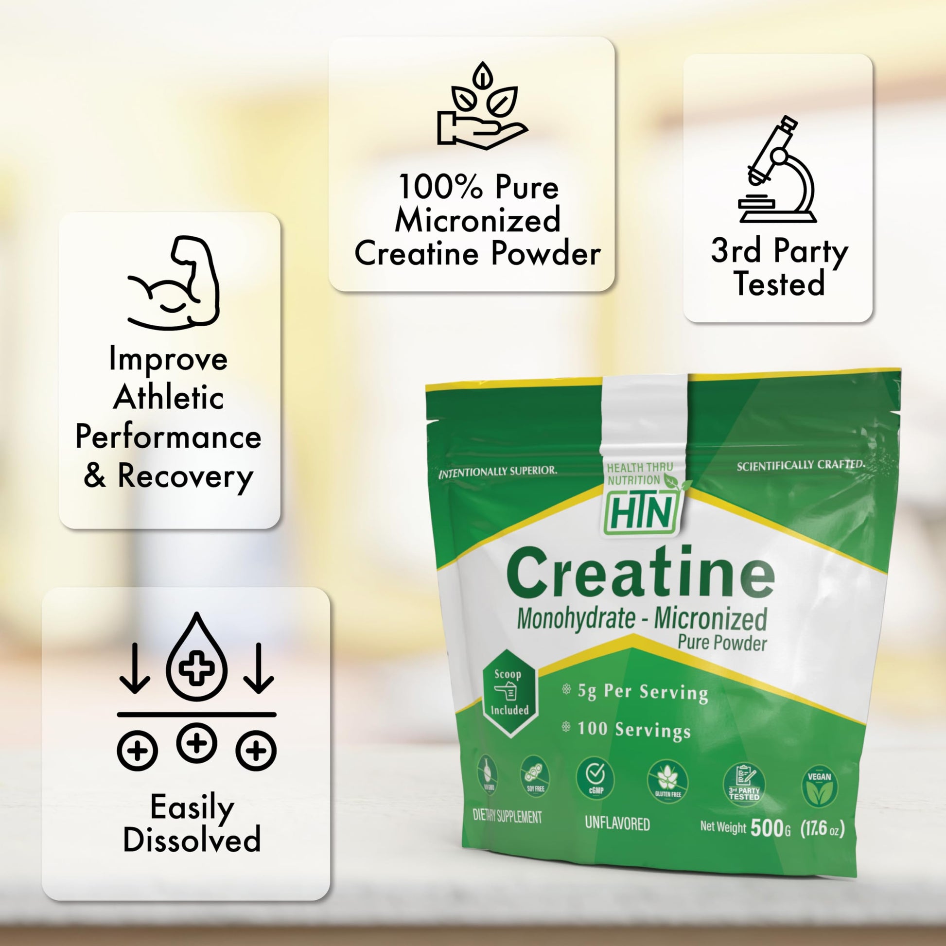 Health Thru Nutrition Creatine Monohydrate Micronized Powder – 500g Pure Unflavored – 5g Per Scoop – Workout Support, Muscle Fuel and Recovery Bulk Supplement | Non-GMO, Vegan Health Thru Nutrition Au supplements
