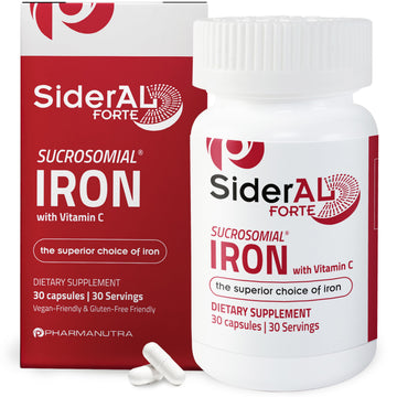 SiderAL Forte Iron Supplement Clinically Proven to Increase Levels Without Side Effects | Sucrosomial High Absorption Gentle Iron Pills for Women and Men | Vitamin C | Anemia & Energy Support | 30 ct PHARMANUTRA Au supplements