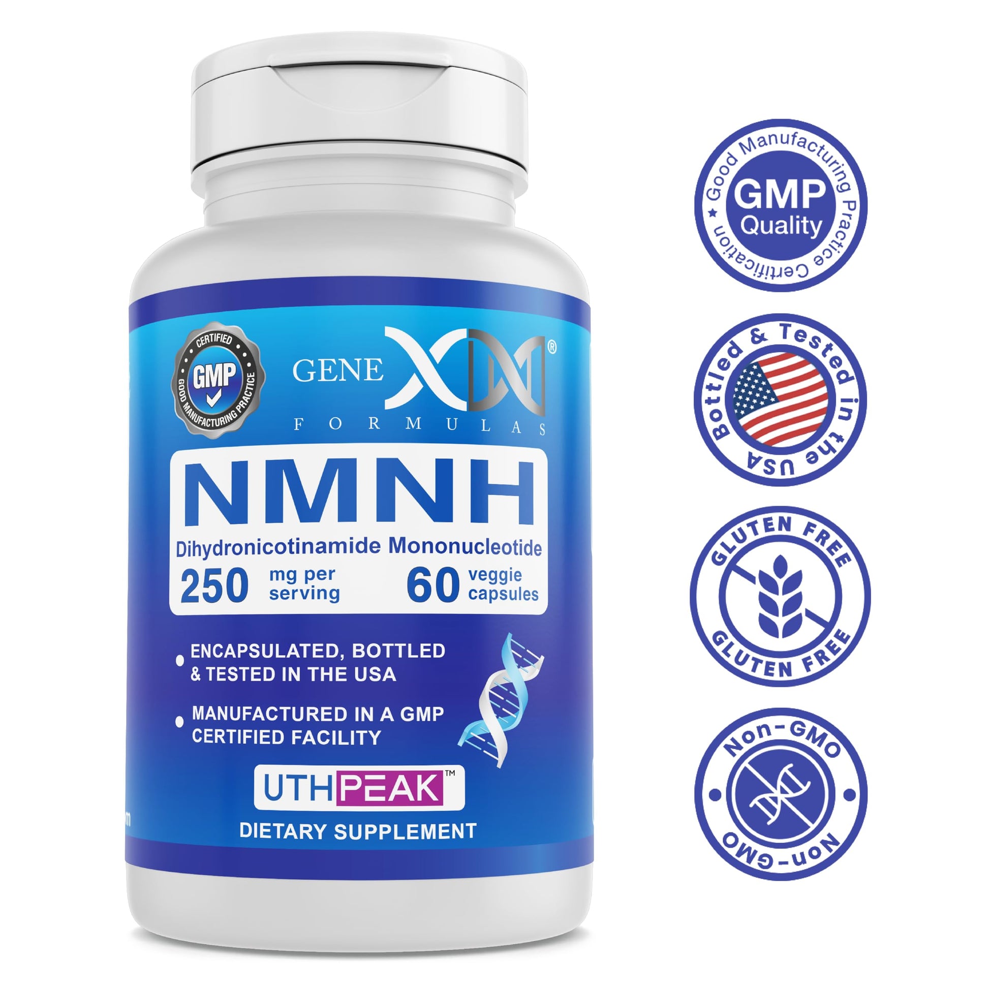 Genex Formulas 250mg NMNH (60 Capsules - 30 Servings) | Uthpeak™ NMNH (Dihydronicotinamide Mononucleotide) NAD+ Precursor for Healthy Aging - Non-GMO, Gluten-Free, Vegetarian Genex Formulas Au supplements