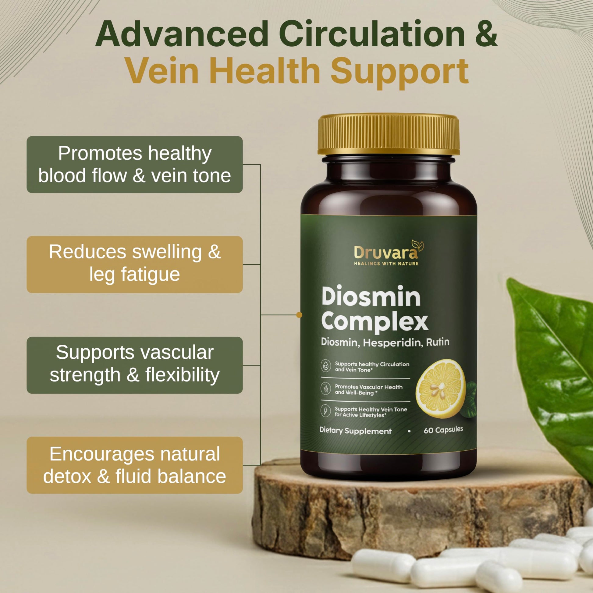 Druvara Diosmin Hesperidin with Rutin & B Vitamins | Vein Support Supplement for Leg Comfort, Healthy Circulation, Vein Strength & Improved Mobility - 60 Capsules Druvara Au supplements