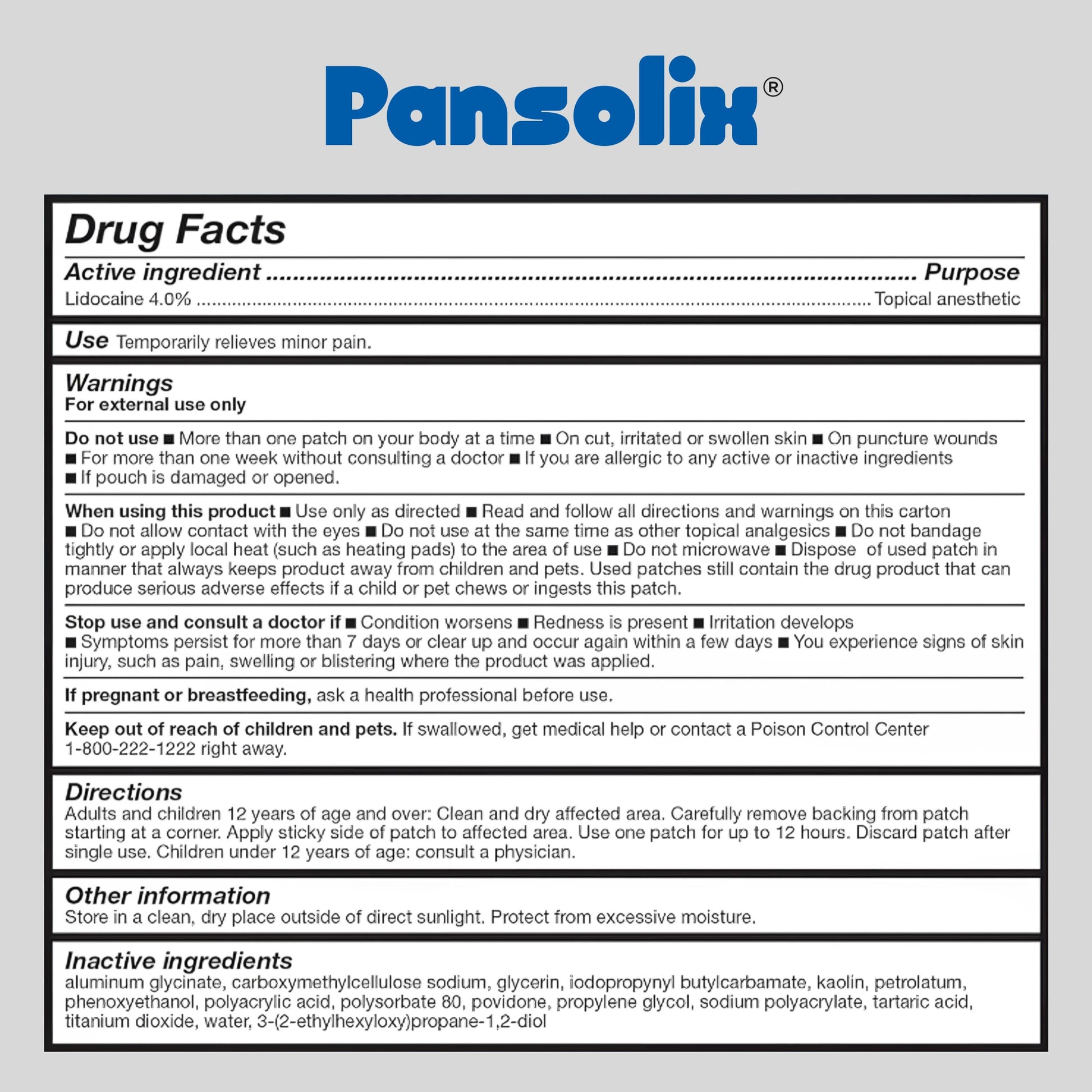 Pansolix Lidocaine Pain Relief Patches 4% | Topical Analgesic Patch | 10 x 14 cm | Skin Tone | Pack of 30 Pansolix Au supplements
