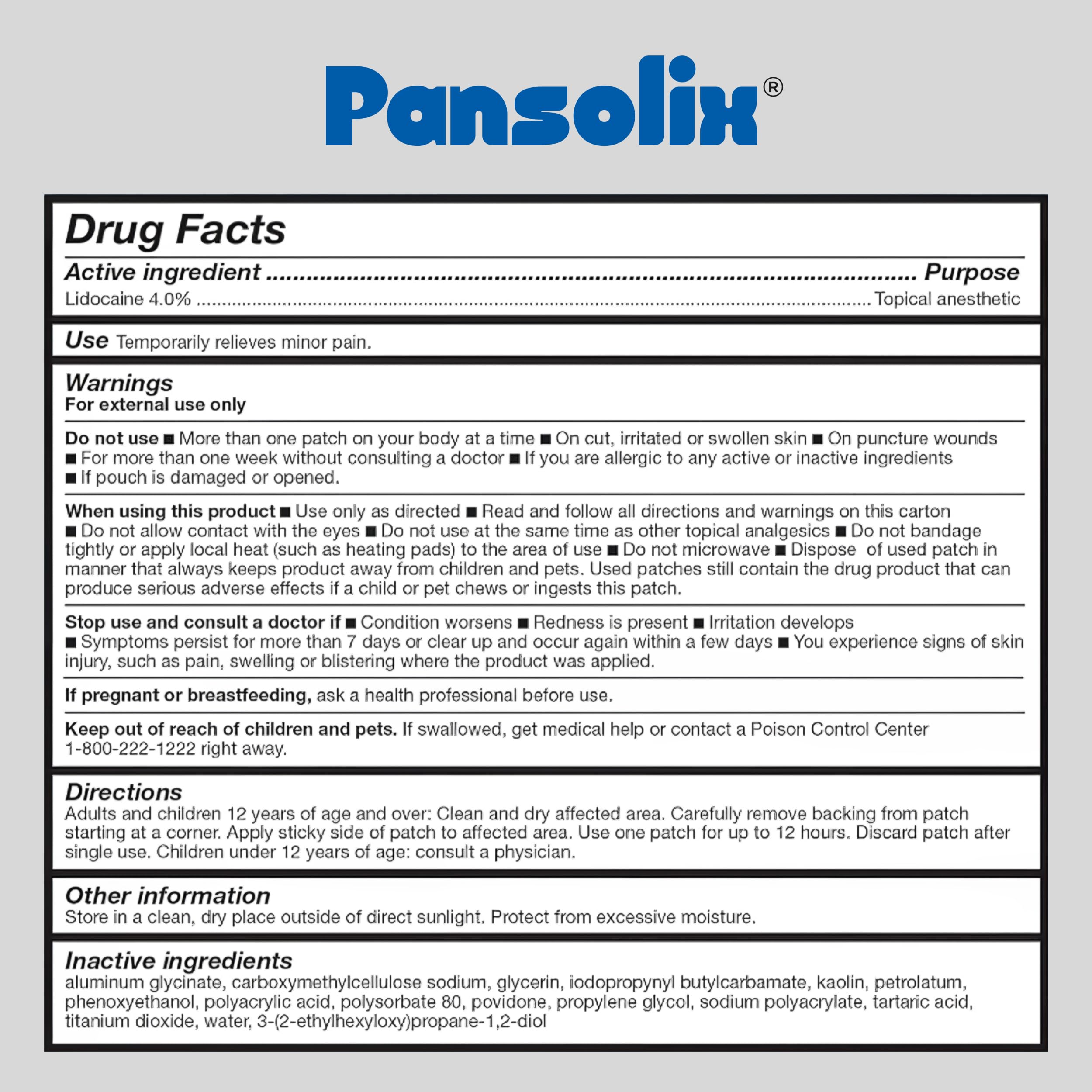 Pansolix Lidocaine Pain Relief Patches 4% | Topical Analgesic Patch | 10 x 14 cm | Skin Tone | Pack of 30 Pansolix Au supplements