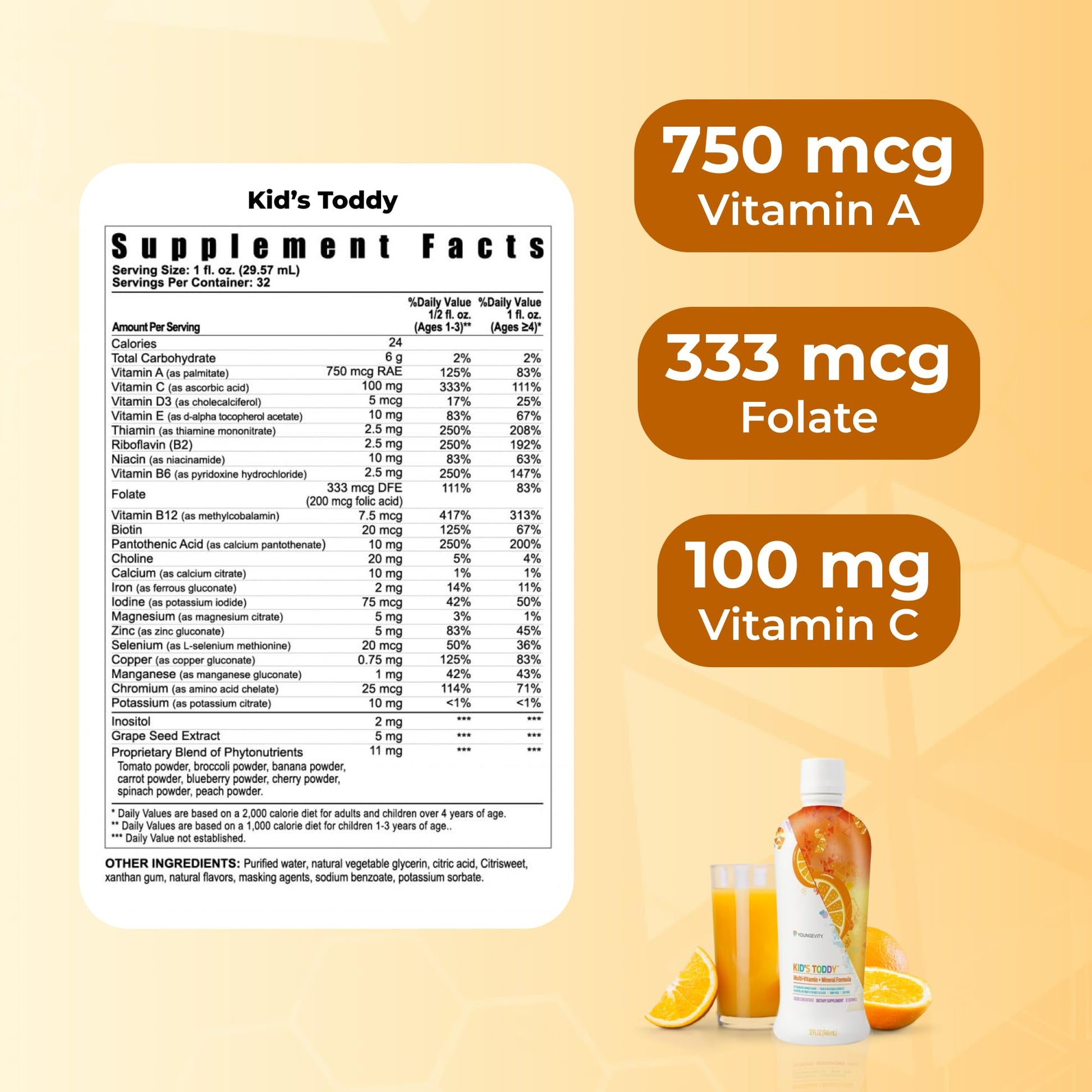 Youngevity Kid's Toddy™ - Mega Multivitamin for Kids & Children Age 2+ - 14 Vitamins, 10 Minerals, Phytonutrient Blend - Highly Absorbable - Great Tasting Orange 32 Fl Oz (Pack of 2) Youngevity Au supplements