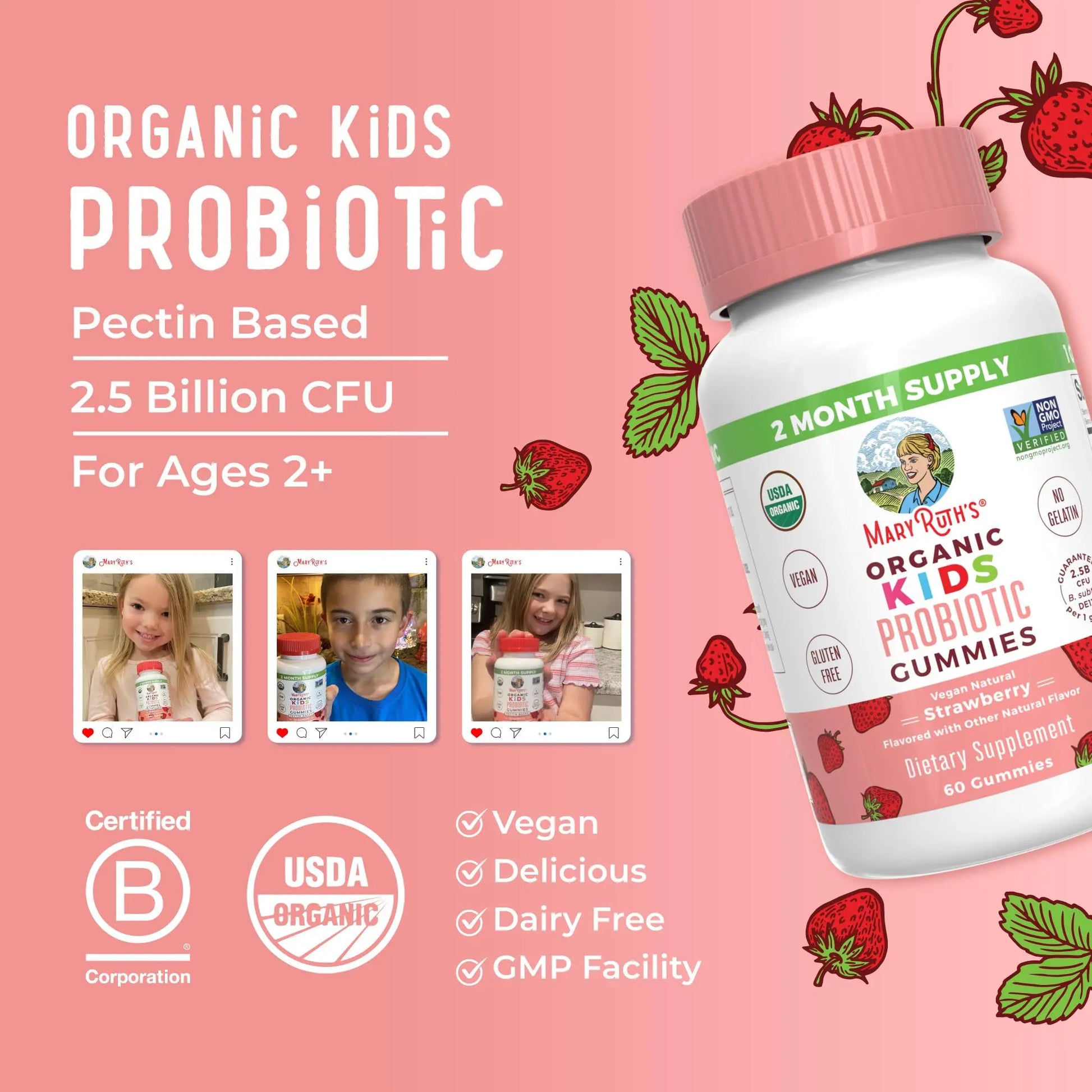 MaryRuth Organics Kids Probiotics for Digestive Health | USDA Probiotic Gummies | 2 Month Supply | Kids Probiotics | Immune Support | Gut Health Supplement | Vegan | Non-GMO | Gluten Free | 60 Count MARYRUTH'S Au supplements