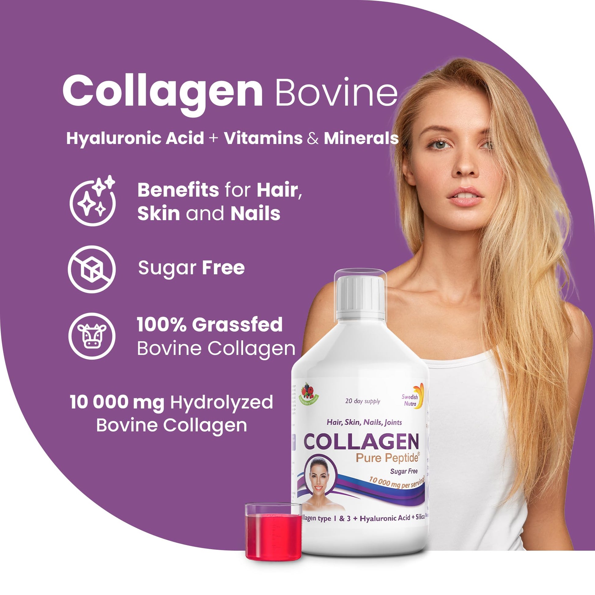 Swedish Nutra Liquid Bovine Collagen - Pack of 500ml, 20 Day Supply | Sugar Free Berry Flavour Swedish Nutra Au supplements