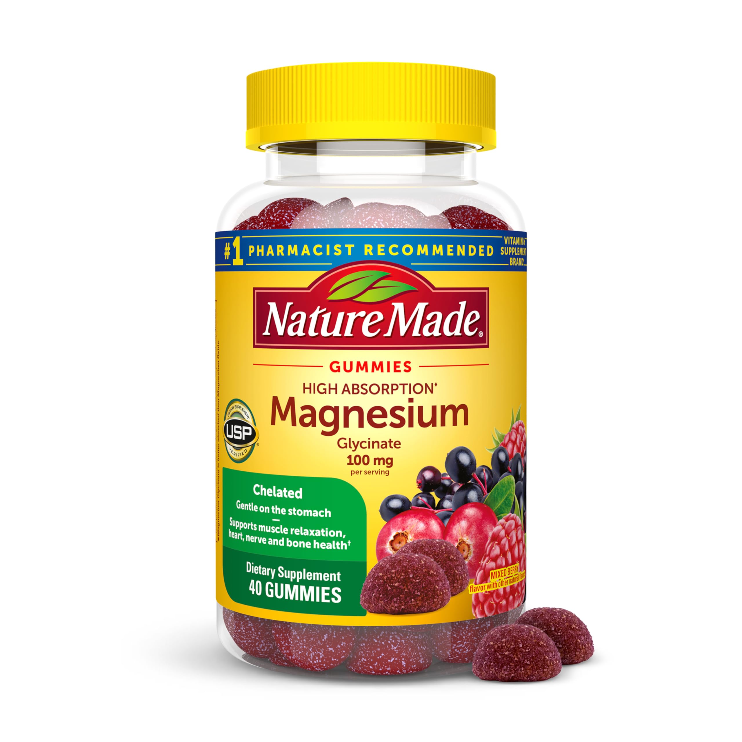 Nature Made High Absorption Magnesium Glycinate Gummies 100 mg per Serving, Muscle, Nerve, Bone and Heart Support, Magnesium Supplement, 40 Magnesium Gummies, 20 Day Supply Nature Made Au supplements