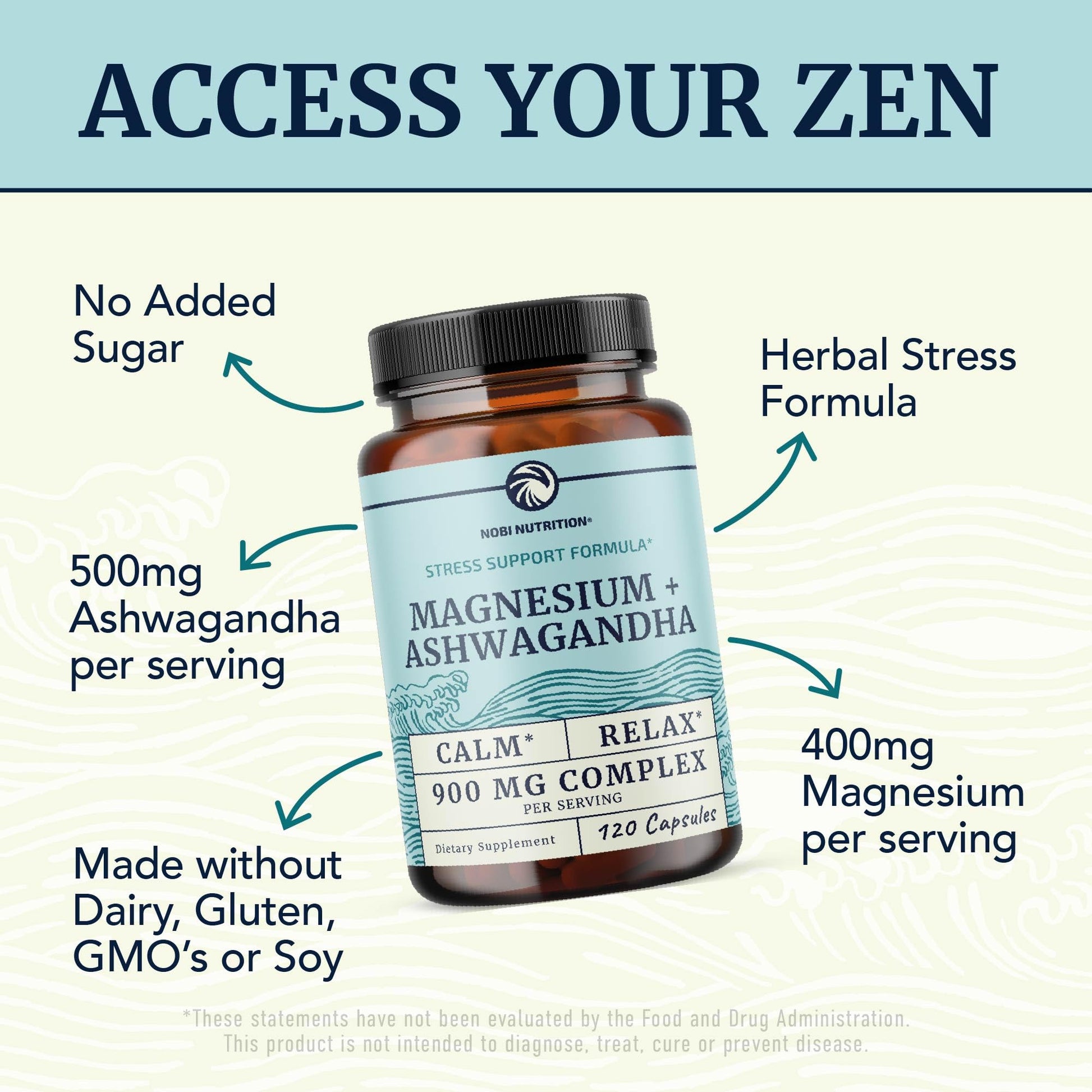 Magnesium Ashwagandha | Calming Magnesium Supplement for Adults | Relax, Rest, Calm Mood & Sleep Support | Mag Citrate & Oxide 400 mg + Ashwagandha 500 mg | Muscle Health & Stress Relief | 120 Ct Nobi Nutrition Au supplements