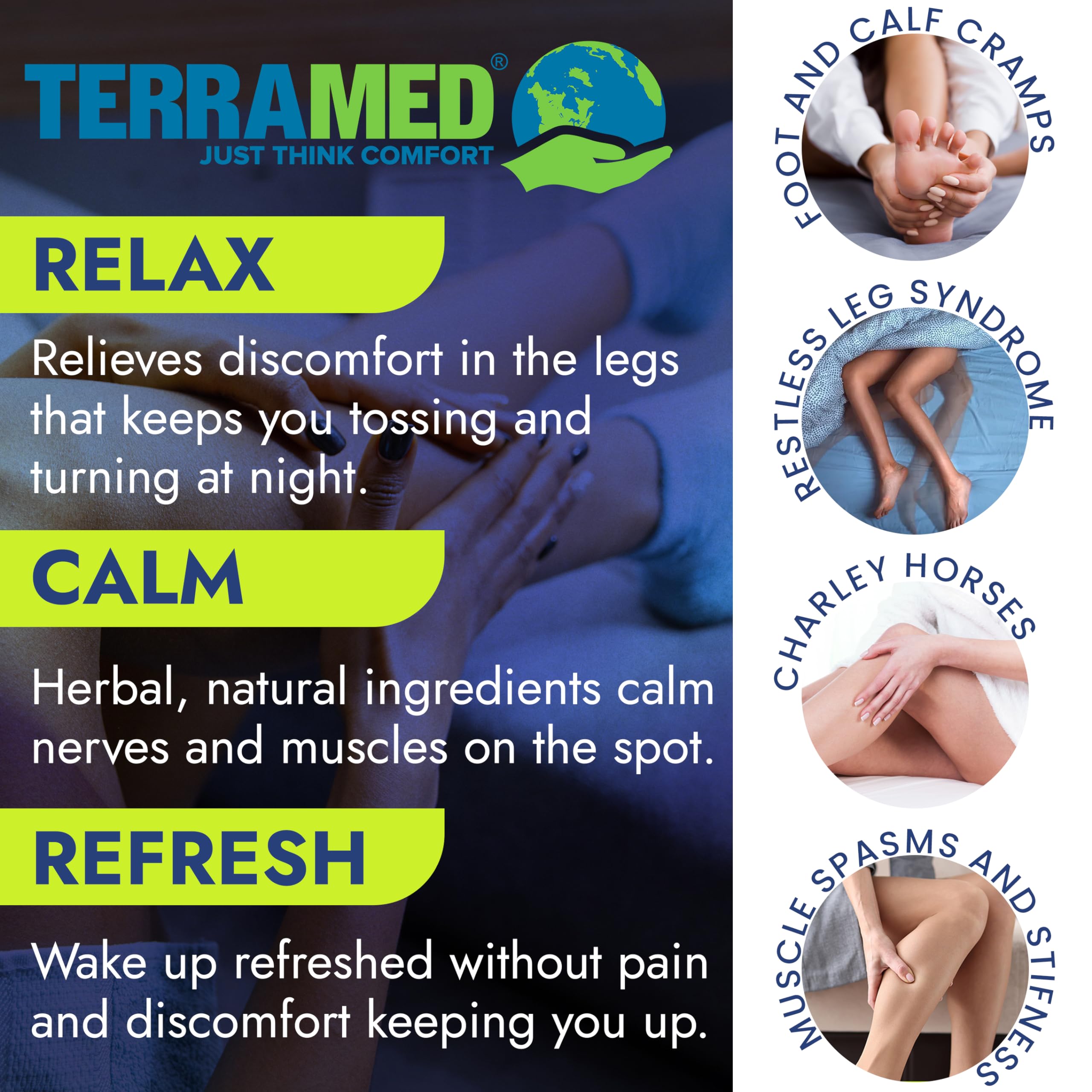 Leg Cramp Relief Pills | Pain Relief for Muscle Spasms, Soreness, & Foot and Calf Cramps | Homeopathic Medicine for Restless Legs Syndrome Relief (30 Pills) Terramed Just Think Comfort Au supplements