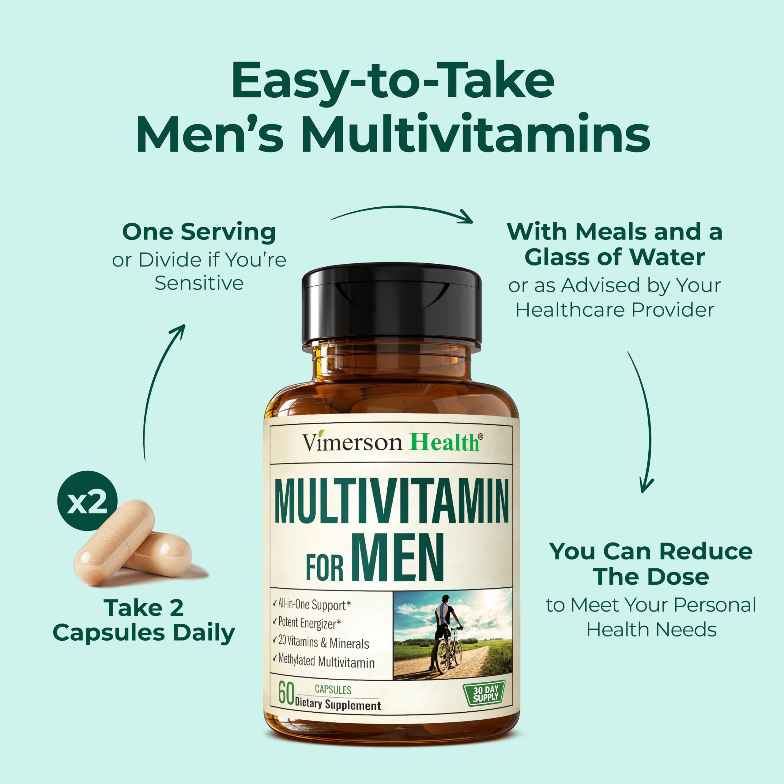 Multivitamin for Men – Methylated Mens Multivitamins & Multiminerals Capsules with Vitamin B12, A, D, C, Zinc, Magnesium & More for Complete Daily Support Vimerson Health Au supplements