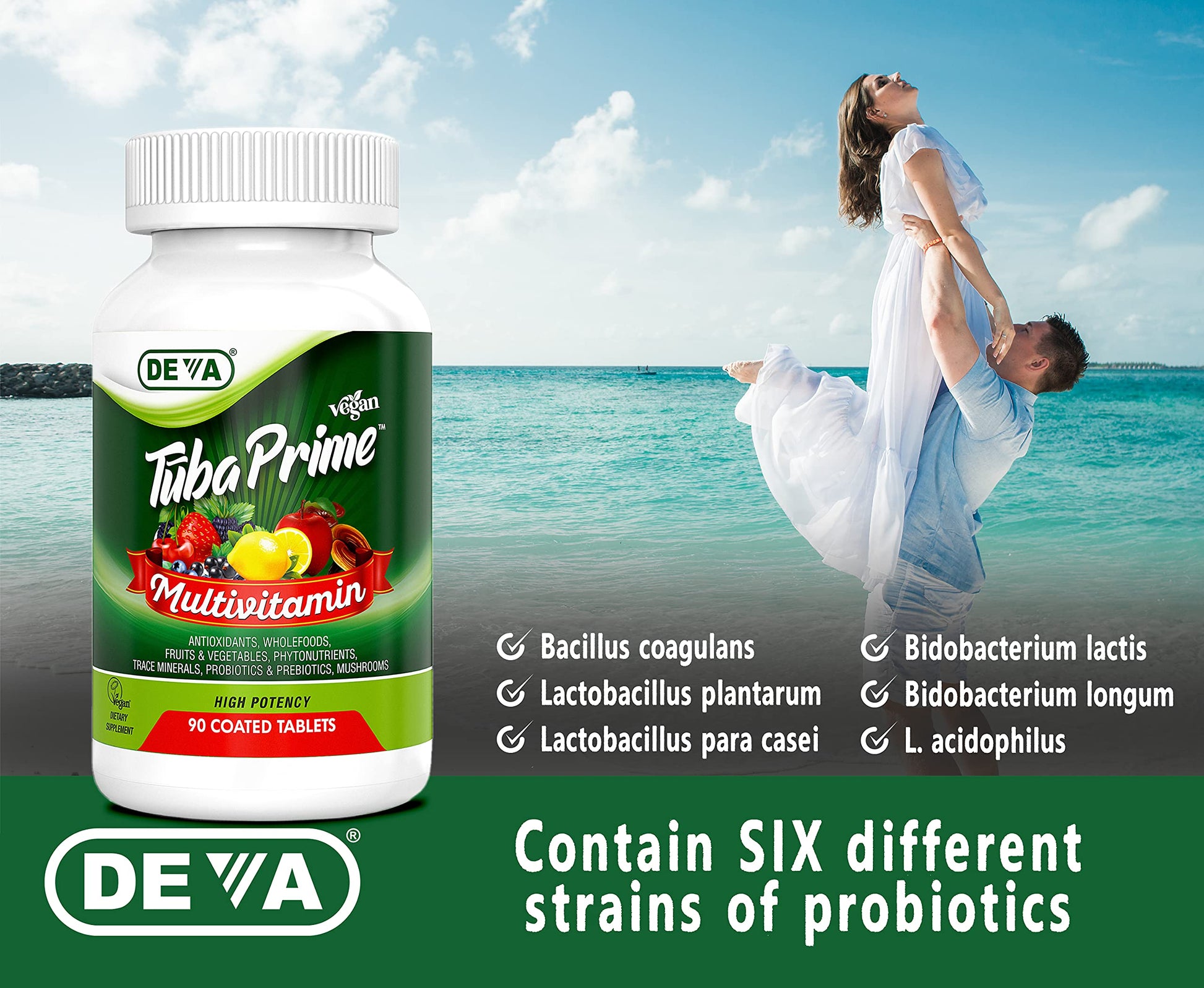 DEVA Tuba Prime Vegan Multivitamin - High-Potency Vitamin and Mineral Dietary Supplement - Antioxidants, Fruit and Vegetable Blend, Super Mushrooms, Probiotics, Prebiotics, Seeds, Herbs - 90 Tablets DEVA Au supplements