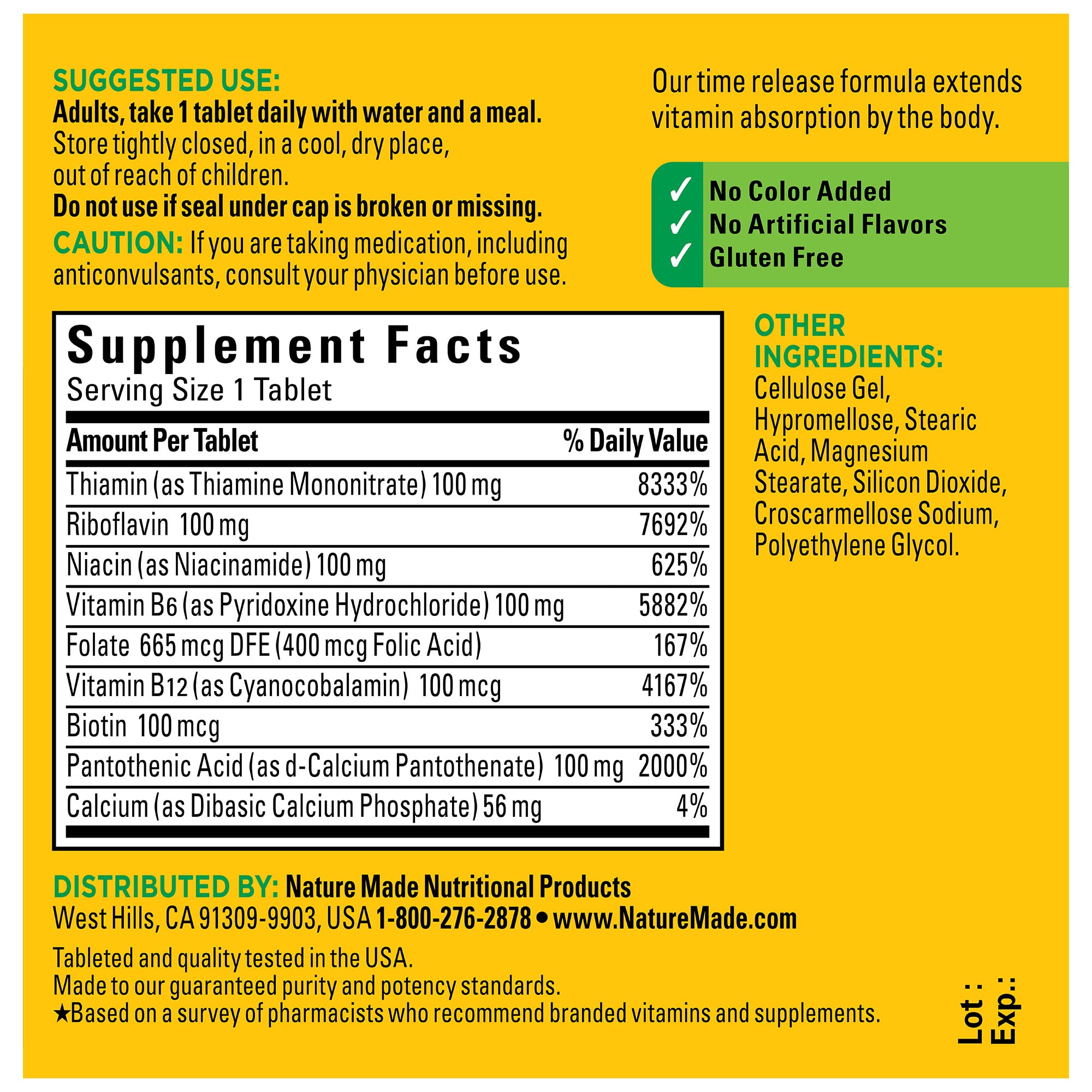 Nature Made Time Release Vitamin B-100 High Potency B Complex, Dietary Supplement Nature Made Au supplements