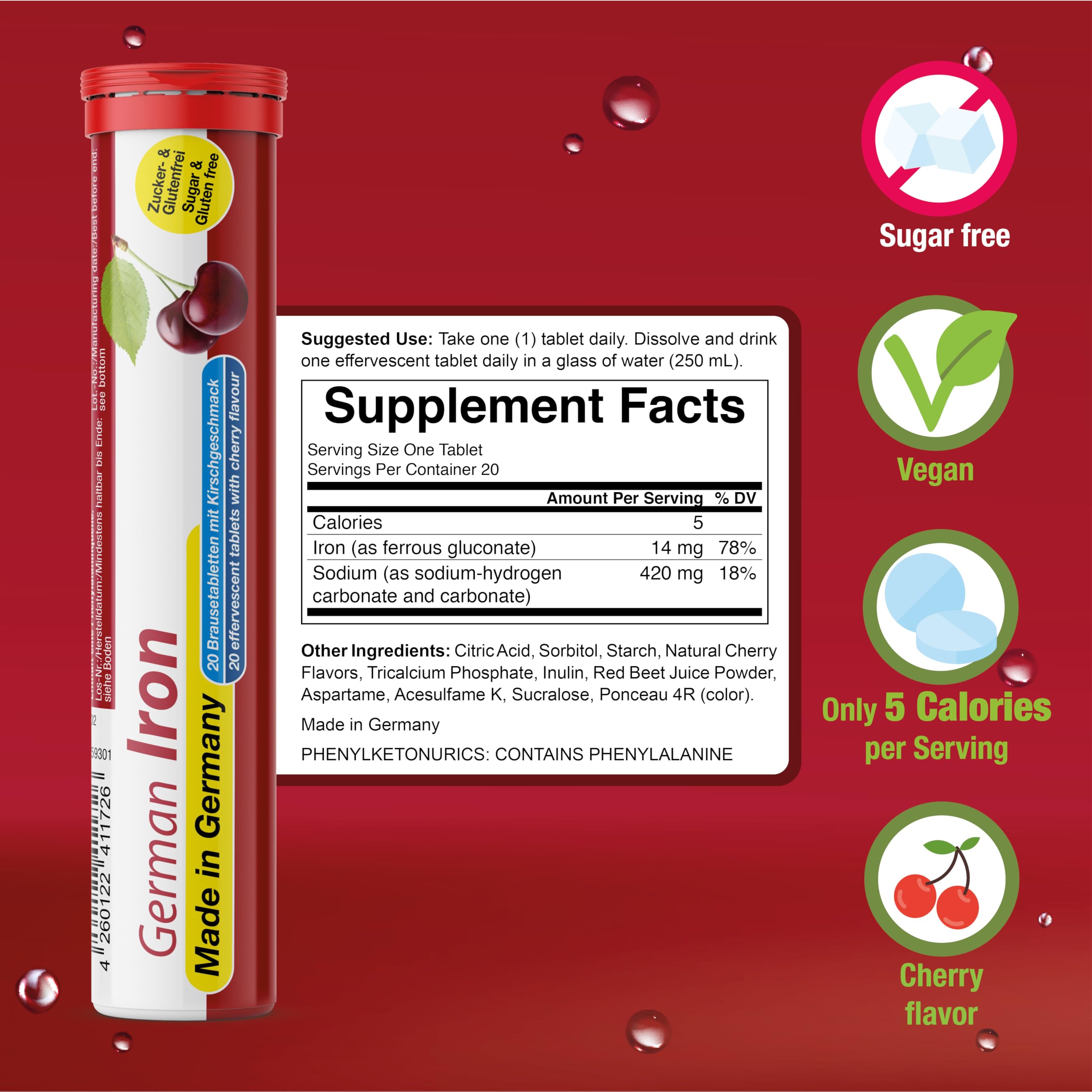 T&D German Vitamin, Minerals - 140 Vegan/Vegetarian Drink Effervescent Tablets - Mixed Fruit Flavor Box - Made in Germany T&D Au supplements