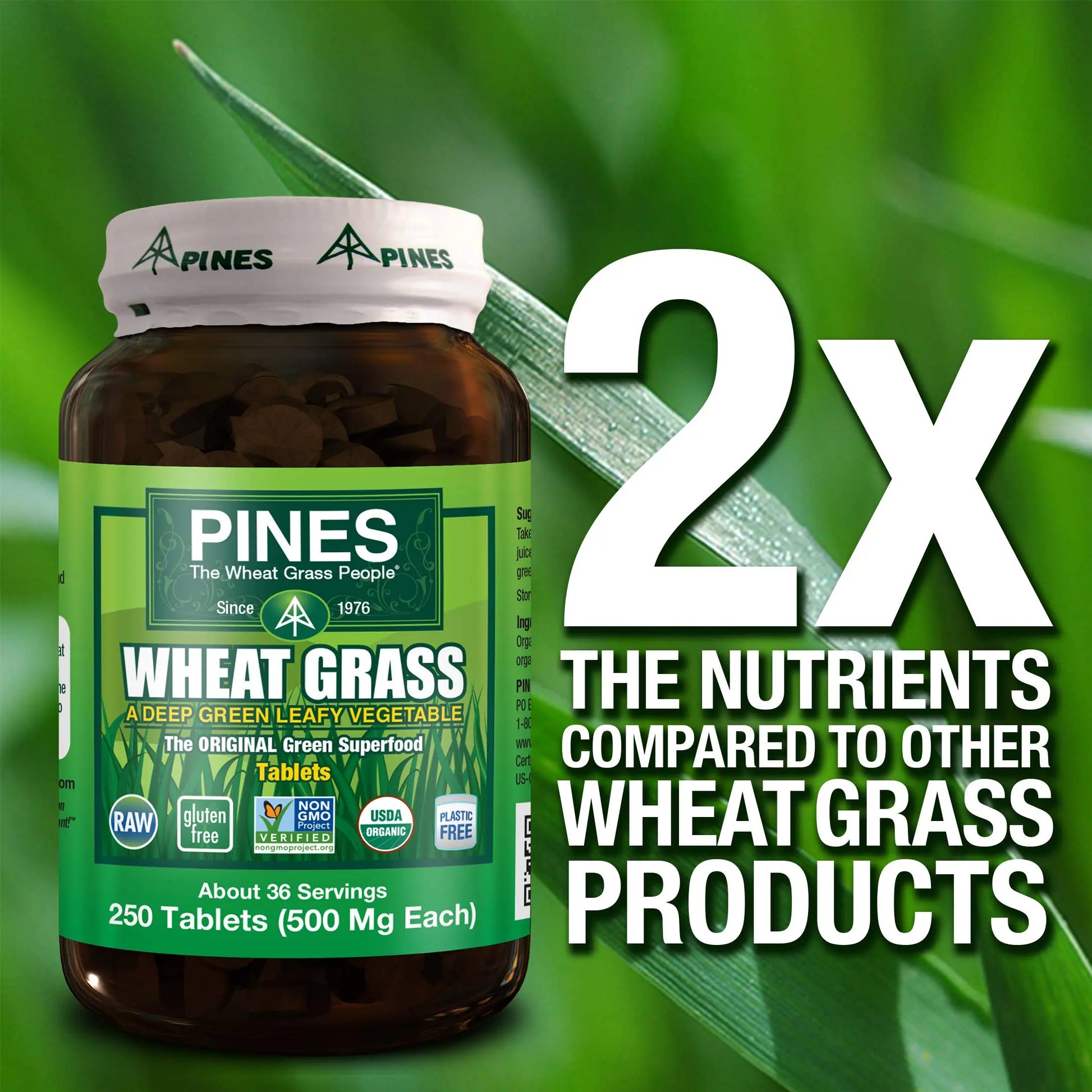 PINES Organic Wheat Grass, 250 Count Tablets | PINES Wheat Grass as featured in the new blockbuster film, Ocean's 8! Pines Au supplements