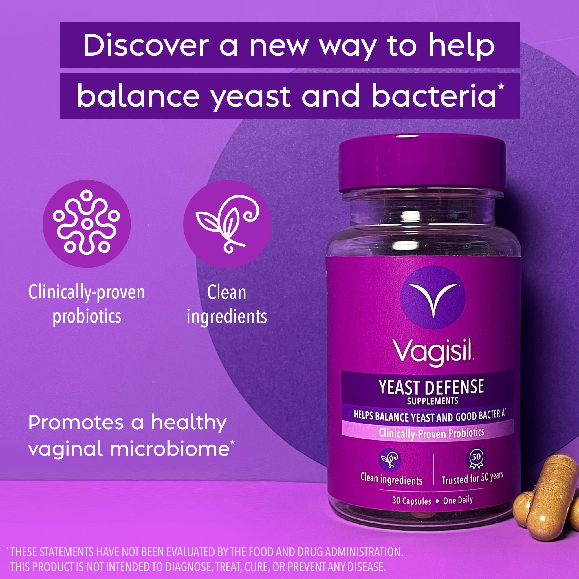 Vagisil Yeast Defense Supplements, Helps Balance Yeast and Good Bacteria, Clinically-Proven Probiotics Vagisil Au supplements