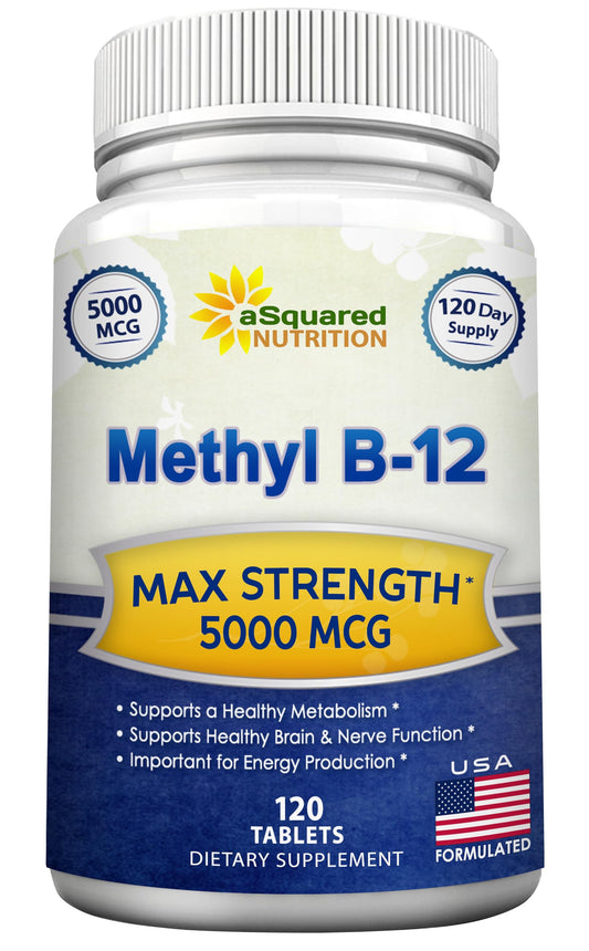 aSquared Nutrition Vitamin B12-5000 MCG Supplement with Methylcobalamin (Methyl B-12) - Max Strength Vitamin B 12 Support to Help Boost Natural Energy, aSquared NutritionUS supplements