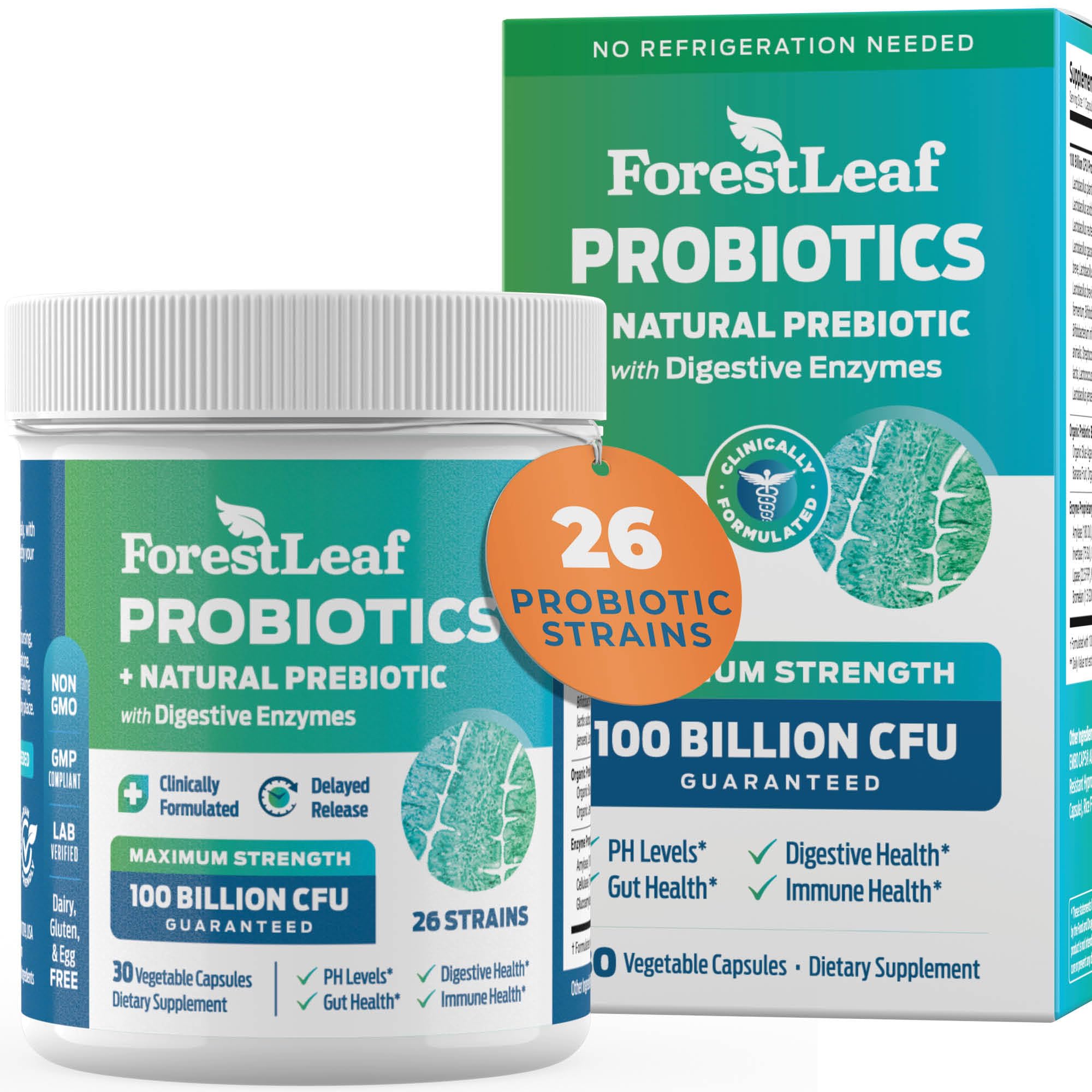 Probiotics for Men and Women, 100 Billion CFU, 26 Unique Strains, Men's and Women's Probiotic and Prebiotics Support Digestive Health, Gut Wellness, Energy, Mood, Immune, PH Balance (30 Caps) ForestLeaf Au supplements