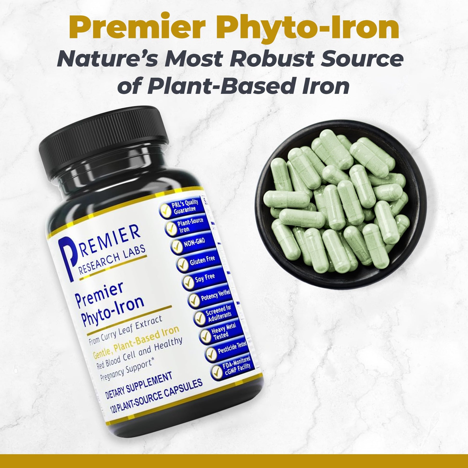 Premier Research Labs Phyto-Iron - Plant Based Iron for Men & Women for Blood Support, Curry Leaves Supplement, Iron Supplements, Non-Heme Iron, 18mg Iron Per Serving - 120 Vegetarian Capsules Premier Research Labs Au supplements