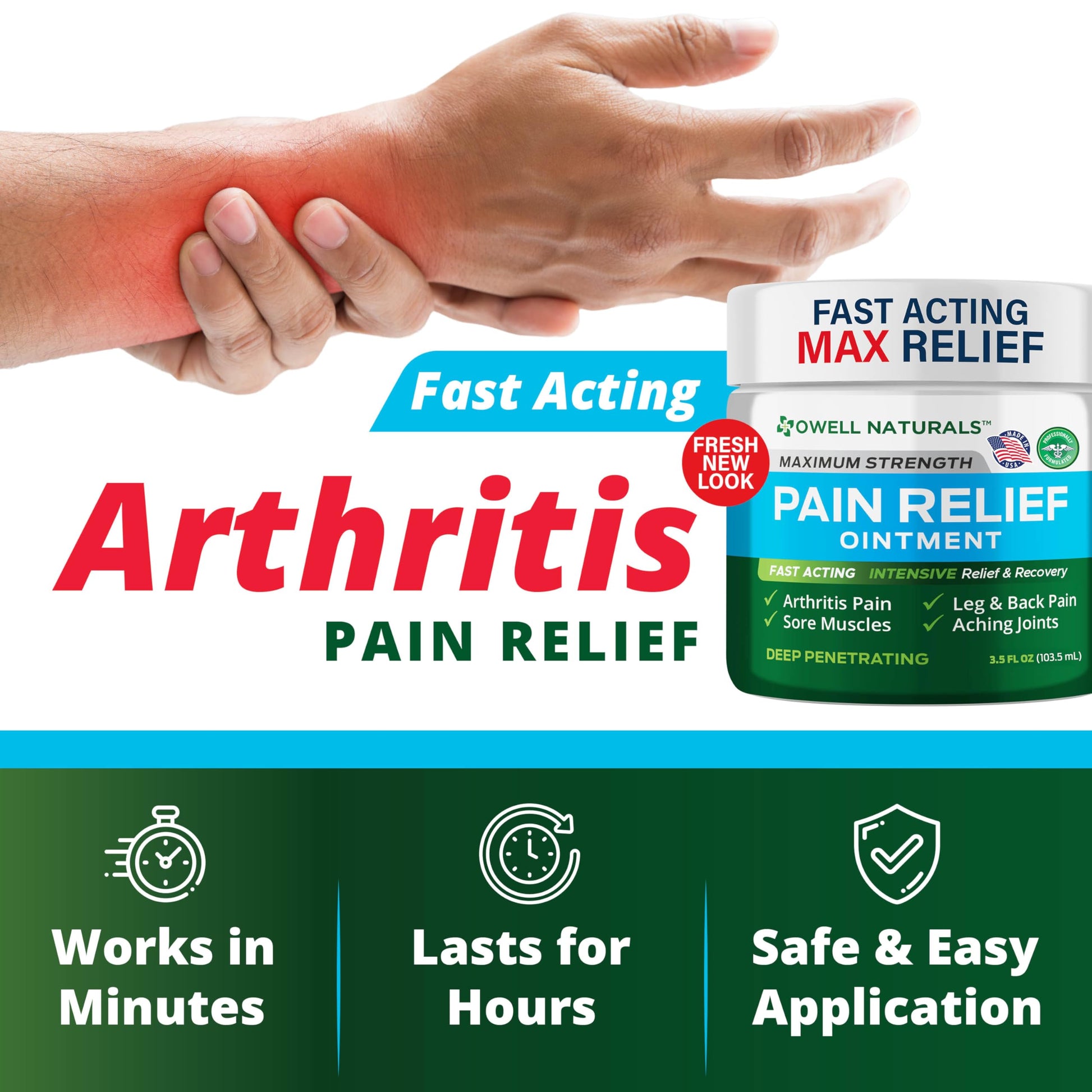 OWELL NATURALS Pain Relief Ointment Deep Penetrating Fast Acting Formula for Arthritis, Joint & Muscle Discomfort, Stiffness, Long-Lasting Soothing Balm, 3.5 oz Owell Naturals Au supplements