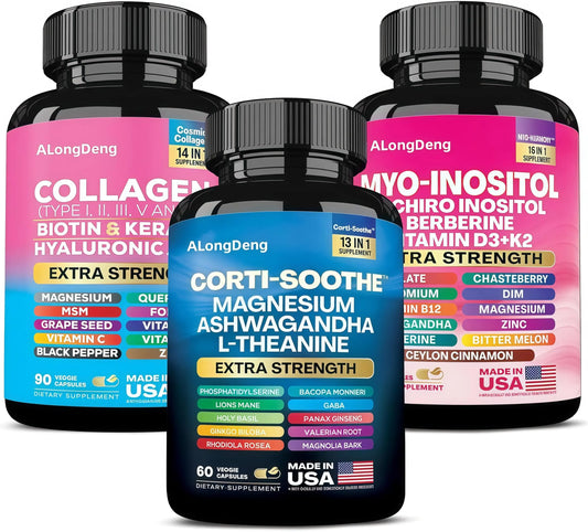 ALongDeng She Shines Set - Ultimate Women's All-in-One Supplement with Corti-Soothe, Myo-Inositol, Collagen & Extra Strength Ingredients ALongDengAU supplements