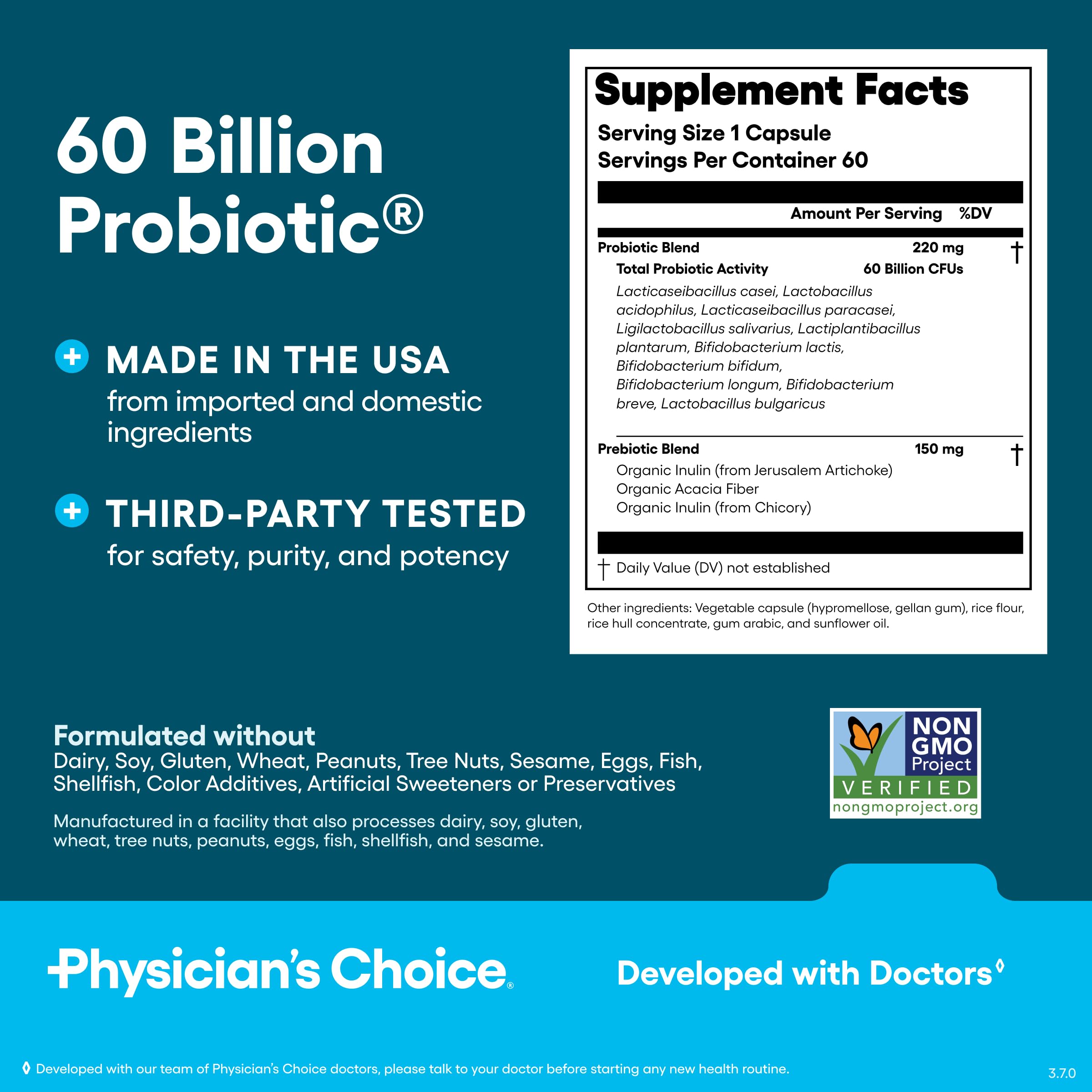 Physician's CHOICE Probiotics 60 Billion CFU - 10 Strains + Organic Prebiotics - Immune, Digestive & Gut Health - Supports Occasional Constipation, Diarrhea, Gas & Bloating - for Women & Men - 60ct Physician's CHOICE Au supplements