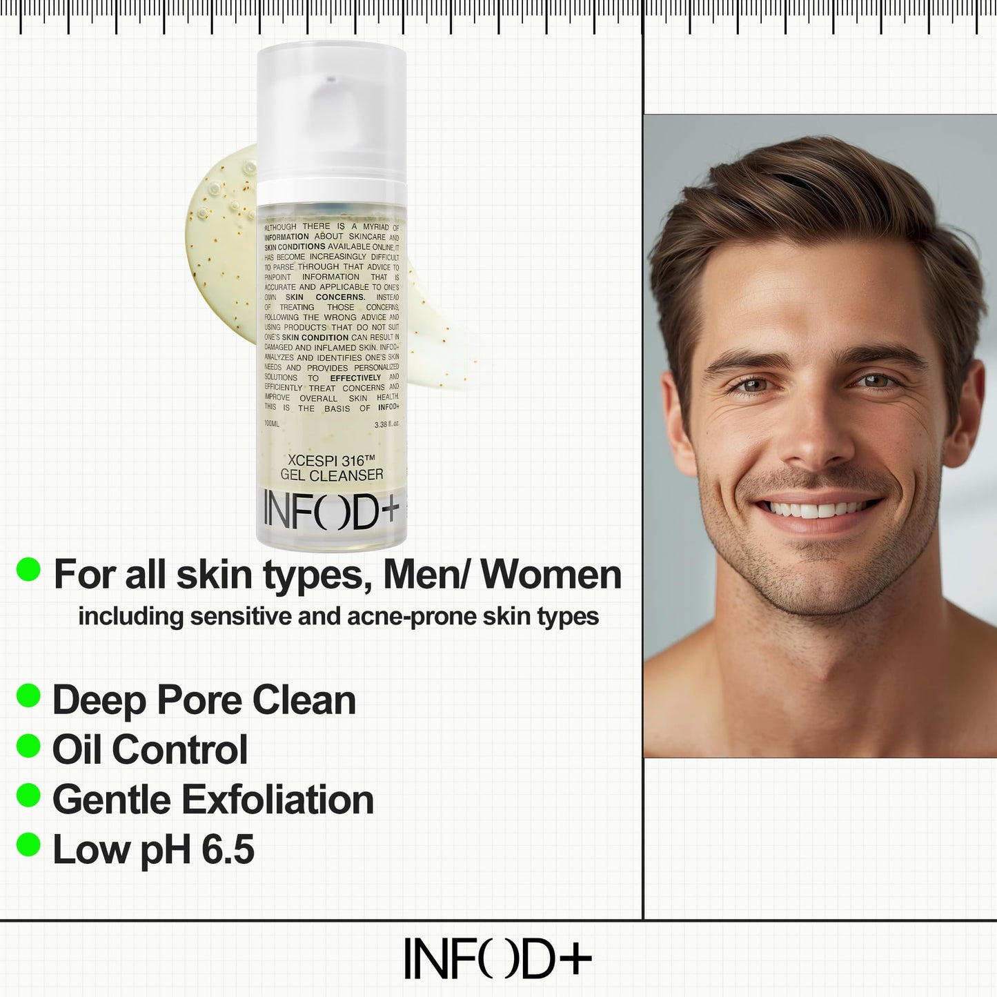 INFODPLUS Gel Cleanser, Gentle Low pH Deep Cleansing, Oil Control, Pore Blackhead Removal Face Wash, Ceramide Panthenol, Hydrating Barrier Balance Korean Skincare for Sensitive Skin, 3.38 fl.oz 100ml INFOD+ buy supplements Au