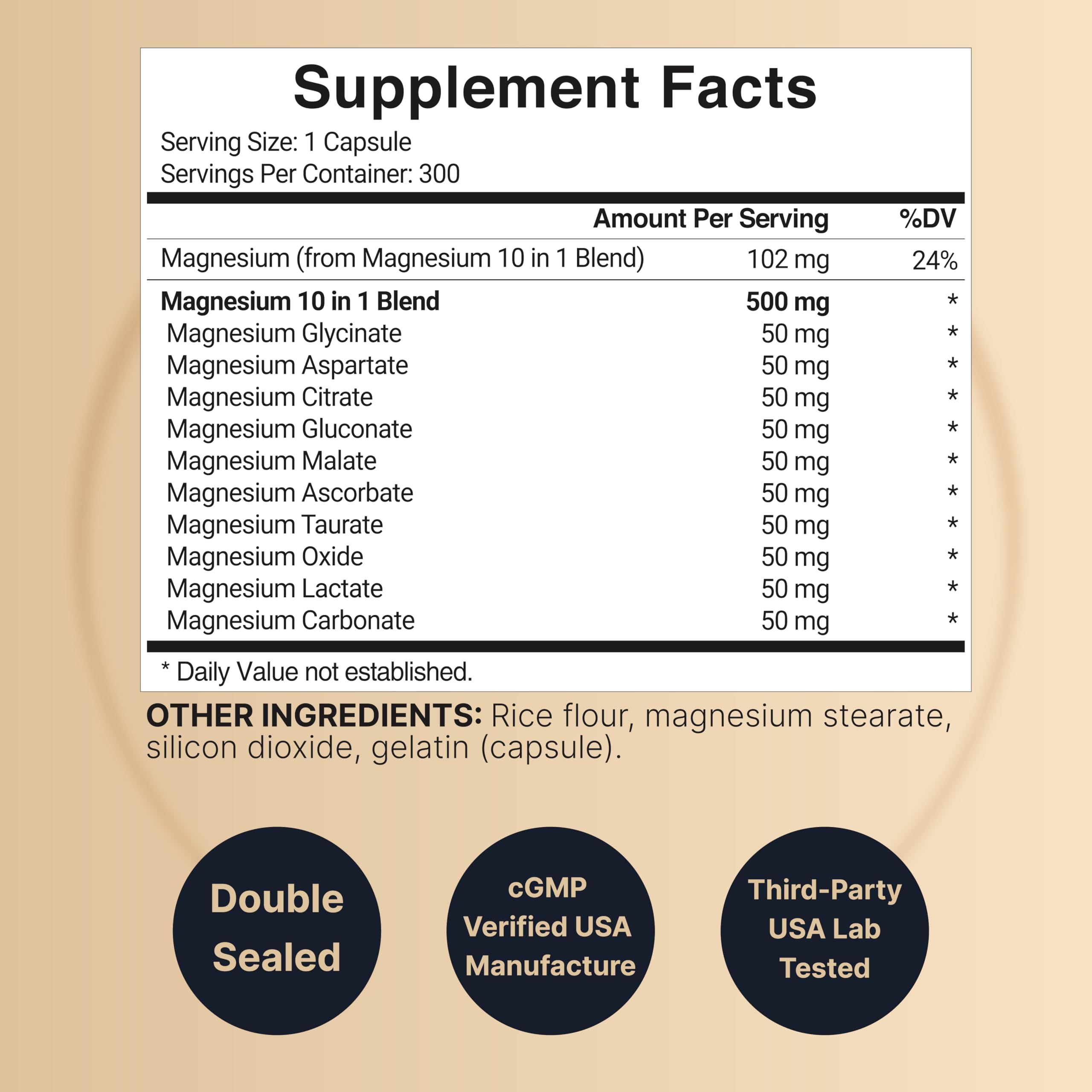 Magnesium Complex 500mg, 300 Capsules | 10-in-1 Magnesium Glycinate, Citrate, Malate & More | Chelated Form for Easy Absorption | Non-GMO NatureBell Au supplements