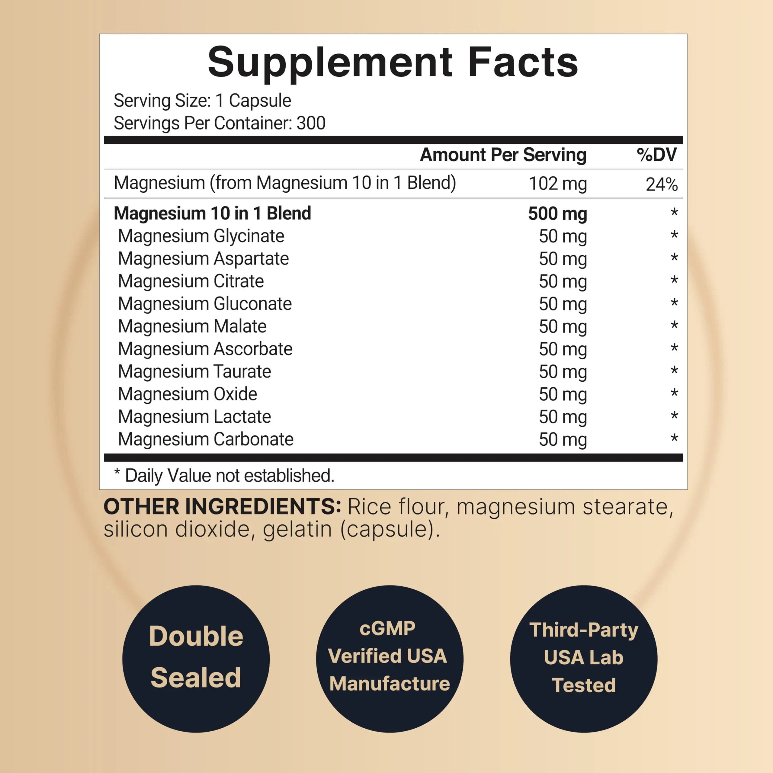 Magnesium Complex 500mg, 300 Capsules | 10-in-1 Magnesium Glycinate, Citrate, Malate & More | Chelated Form for Easy Absorption | Non-GMO NatureBell Au supplements