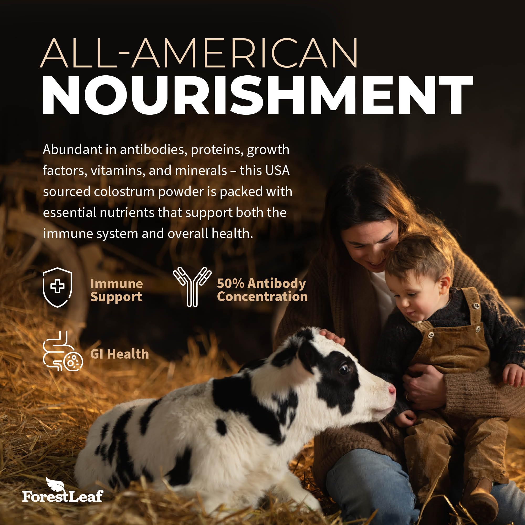 ForestLeaf Colostrum Powder 50% IgG Highest Pure Concentration, Grass Fed Colostrum Supplement for Gut Health, Immune Support and Muscle Recovery, Bovine Colostrum for Humans, Unflavored, 45 Servings ForestLeaf Au supplements