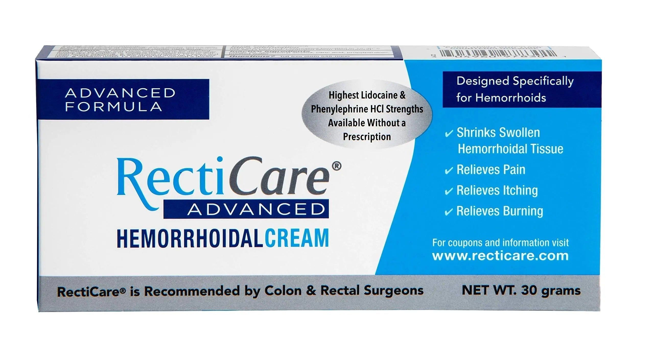 Recticare Advanced Hemorrhoidal Cream: Advanced Treatment to Shrink & Soothe Hemorrhoids - Itch, Pain, Burn Relief - 30g Hemorrhoidal Cream with Lidocaine Recticare Au supplements