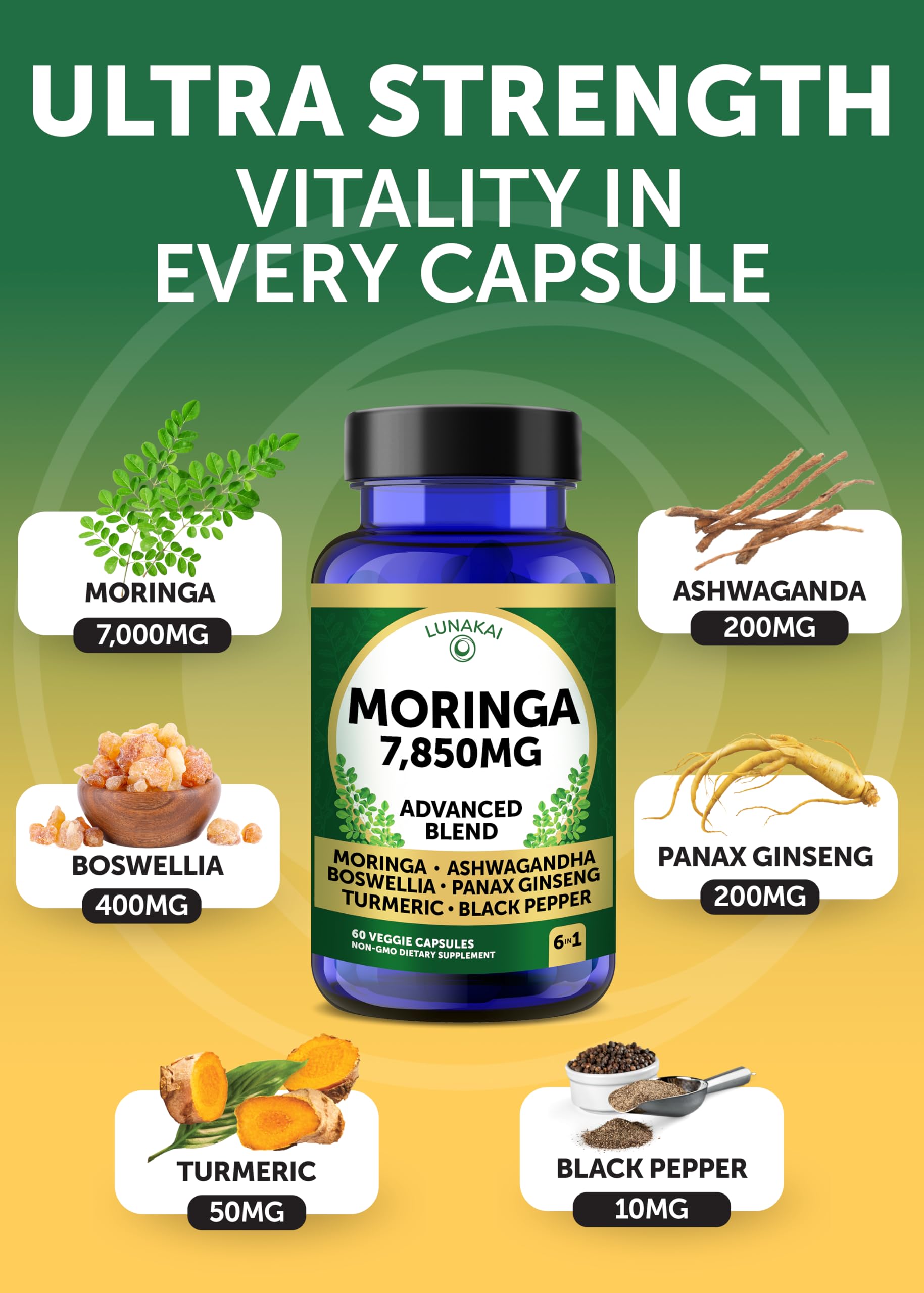 Lunakai USA Made Moringa & Sea Moss Capsules Bundle – 6-in-1 & 16-in-1 Advanced Blends – 60 Non-GMO Veggie Capsules Each Lunakai Au supplements