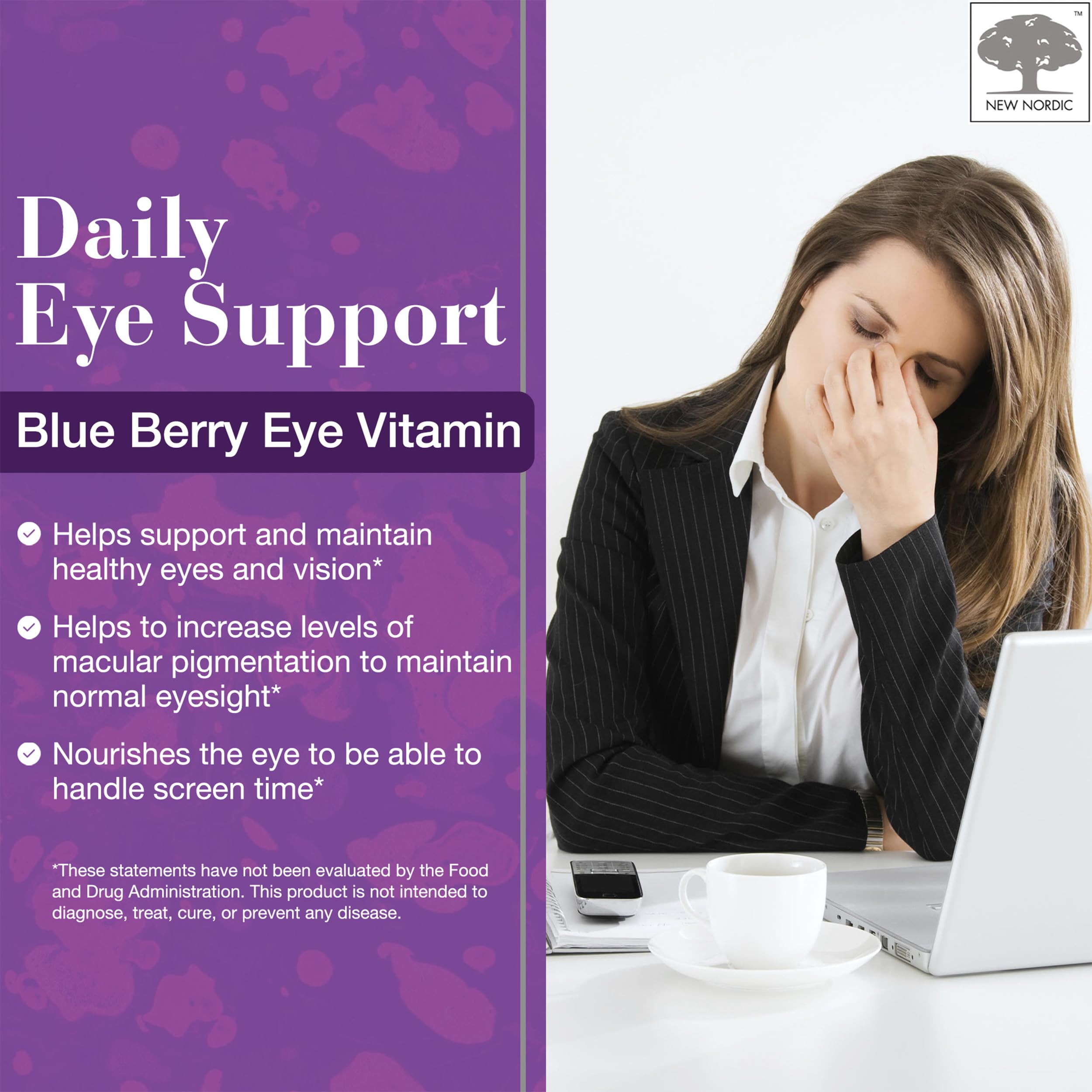 NEW NORDIC Blue Berry Eye Vitamin Lutein Supplement with Zinc, Supports Macular Pigmentation, Eye & Vision Function, 60 Tablets (Pack of 1) NEW NORDIC Au supplements