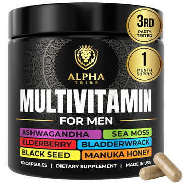Alpha Tribe Multivitamin for Men with Seamoss Black Seed Oil Ashwagandha Burdock Root, Turmeric Bladderwrack, Vitamin C, Elderberry, Manuka, Yellow Dock | Daily Men's Vitamins and Minerals Supplement Alpha Tribe Au supplements