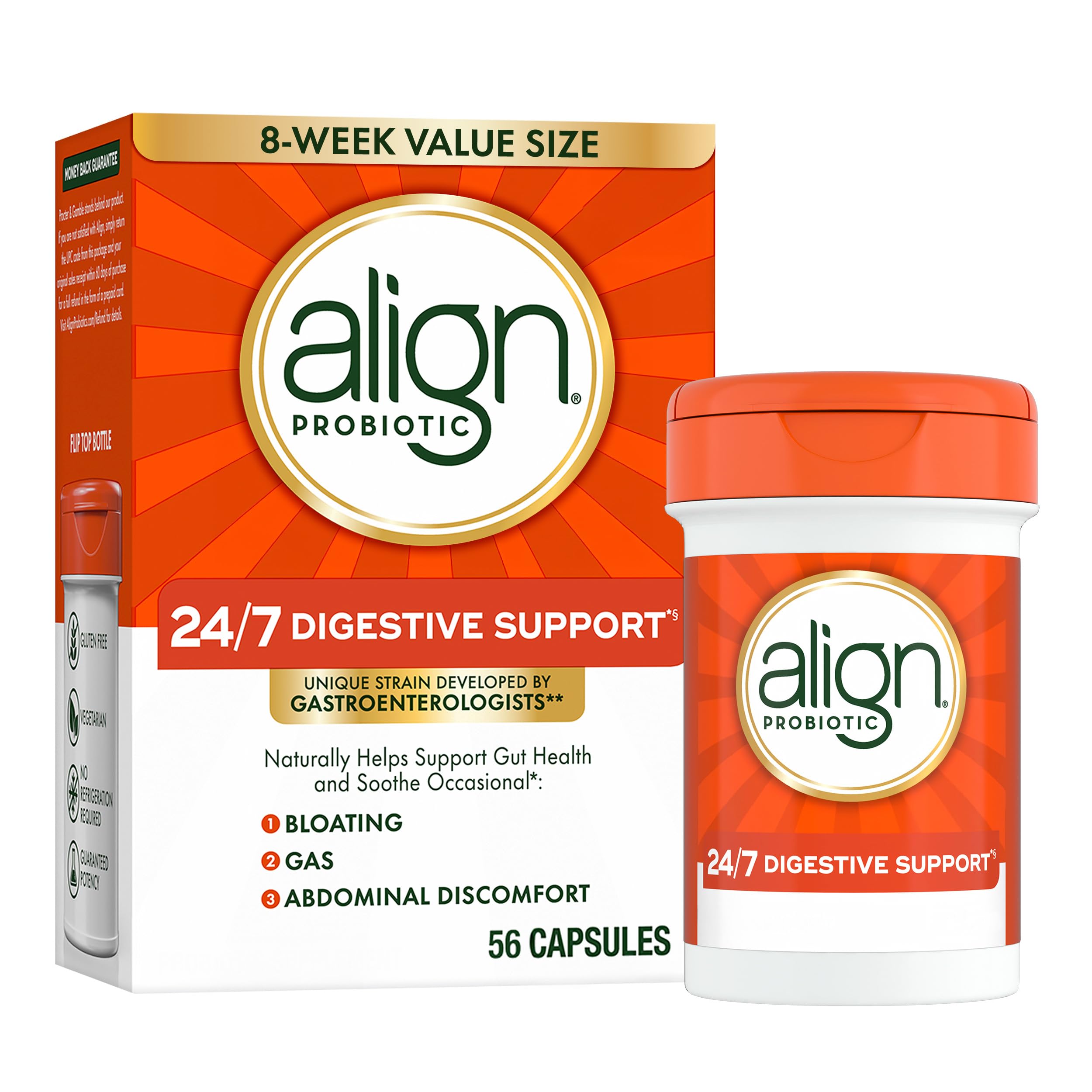 Align Probiotic, 24/7 Digestive Support*§, Probiotics for Women and Men, Probiotics for Digestive Health, Men and Womens Probiotic Capsules Help Relieve Occasional Bloating & Gas*, 56 Capsules Align Au supplements