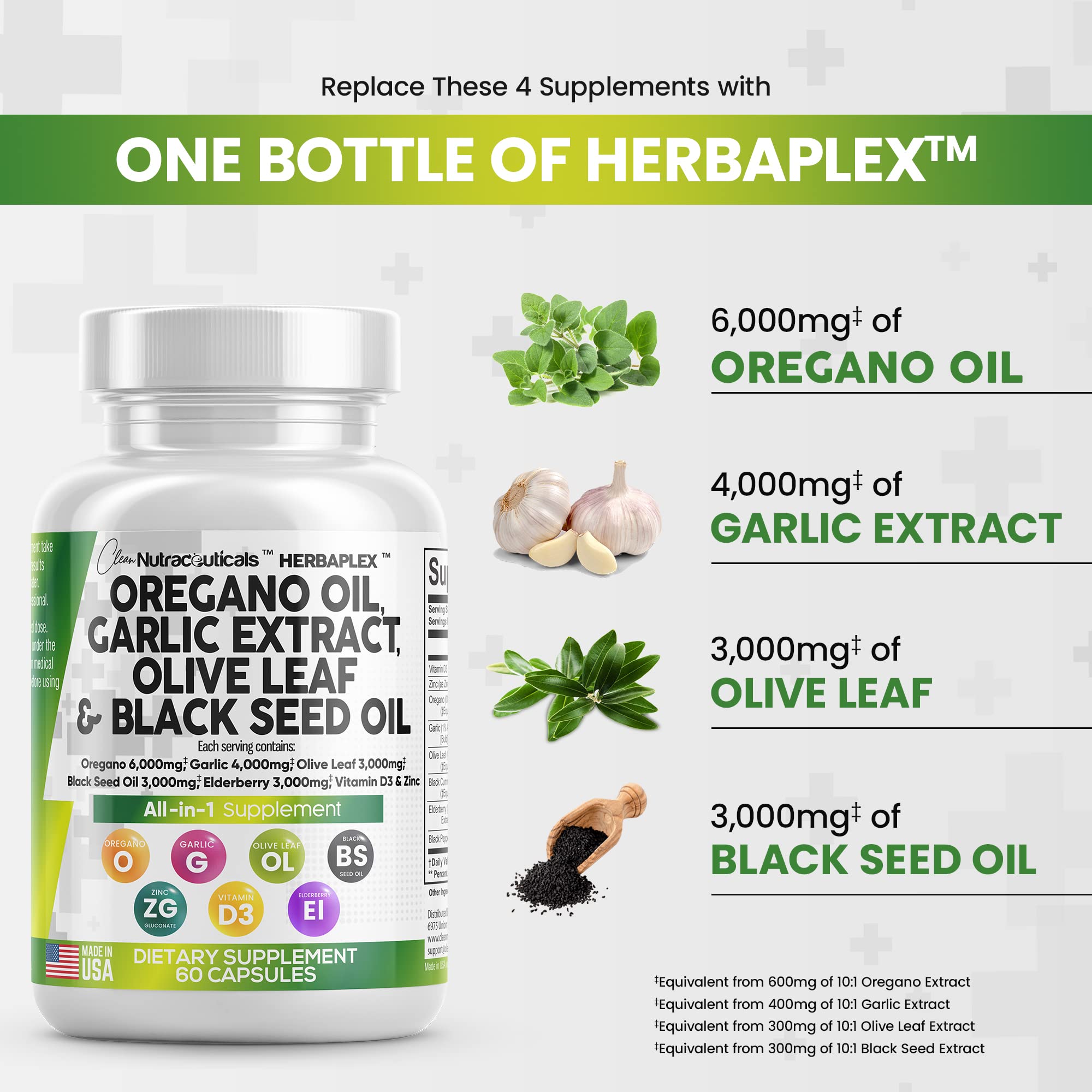 Oregano Oil 6000mg Garlic Extract 4000mg Olive Leaf 3000mg Black Seed Clean Nutraceuticals Au supplements