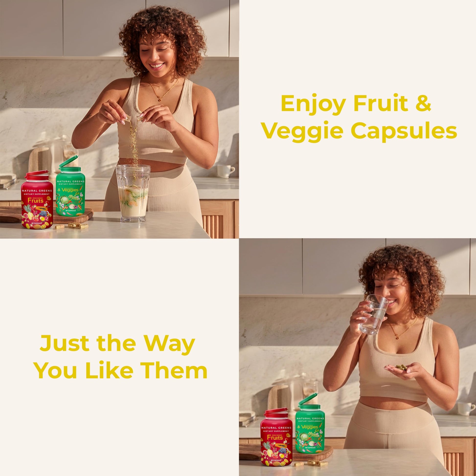 Fruits and Veggies Whole Produce Dietary Supplement with Superfood Fruits and Vegetables for Men, Women and Kids, 90 Fruit Capsules, 90 Veggie Capsules - 1 Set NATURAL GREENS Au supplements