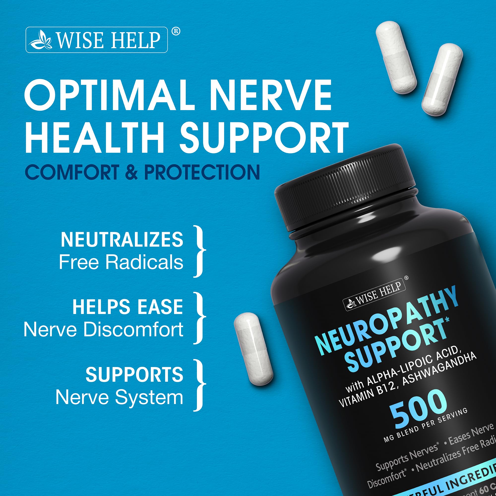 Neuropathy Support Natural Nerve Discomfort Relief - Made in USA - Nerve Antioxidant for Trigeminal Neuralgia, Diabetic & Peripheral Neuropathy - Hands, Neck, Feet & Toes Treatment Formula - Pack of 2 WISEHELP Au supplements