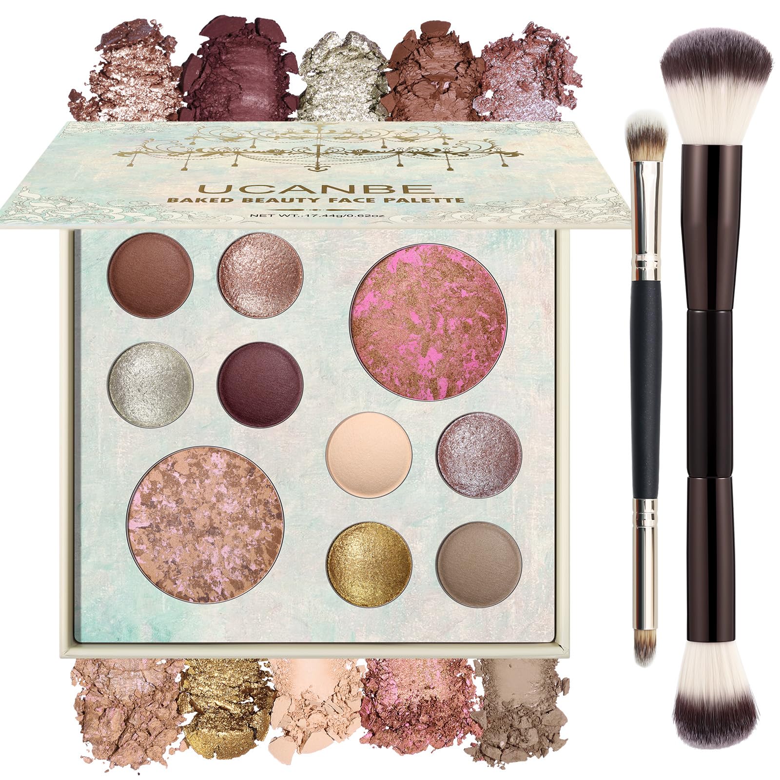 UCANBE Full Size Baked Makeup Palette Set - Include Blush, Bronzer, 8 Eyeshadows & Brushes, Pigmented All-in-One Face & Eye Compact Powder Beauty Holiday Gift Kit for Starter & Pros, Travel Friendly UCANBE Au supplements