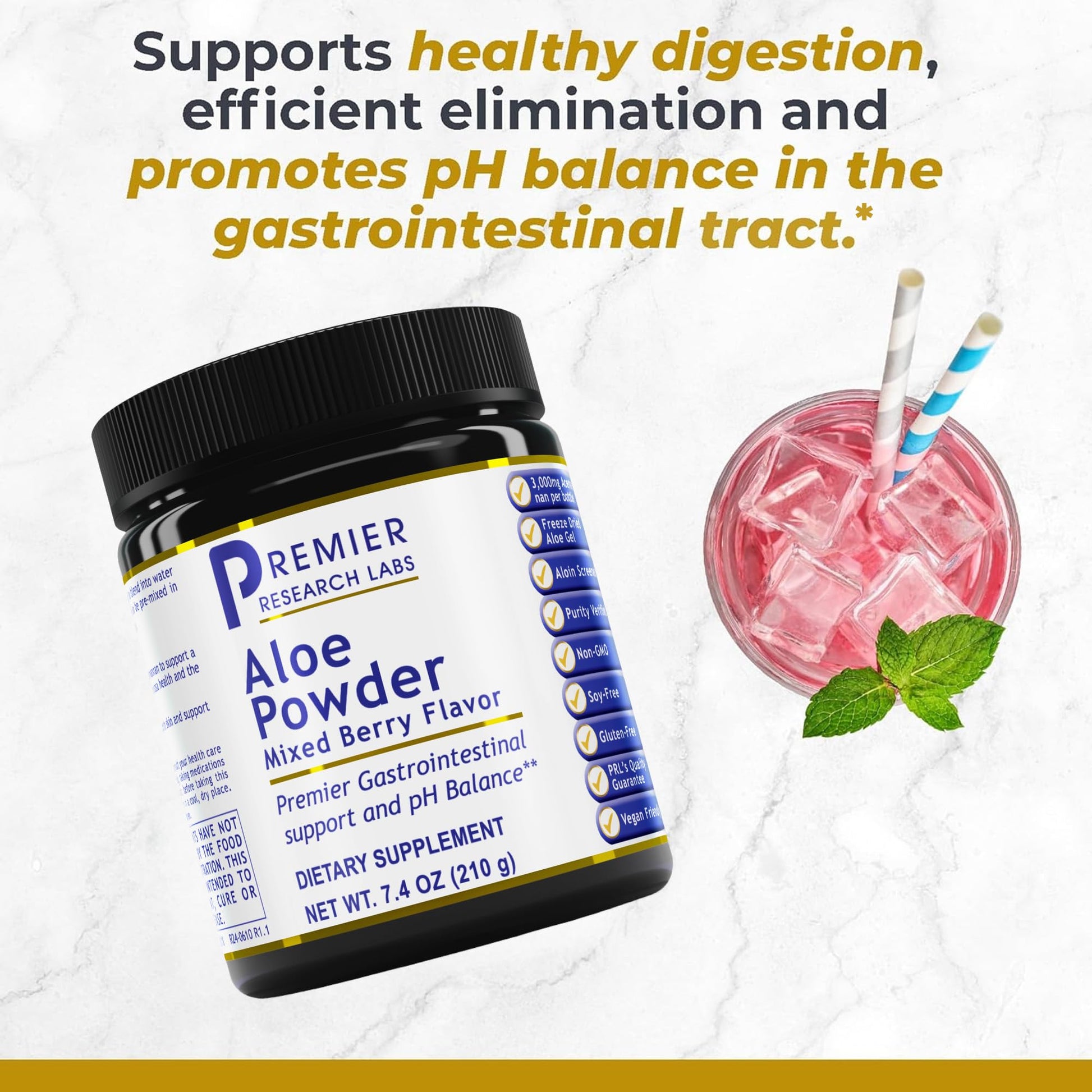 Premier Research Labs Aloe Powder - Aloe Vera Powder, Aloe Vera Drink Mix for Skin and Digestion, Aloe Barbadensis Leaf Extract with Acemannan, Freeze Dried - Mixed Berry, 7.4 Oz (30 Servings) Premier Research Labs Au supplements