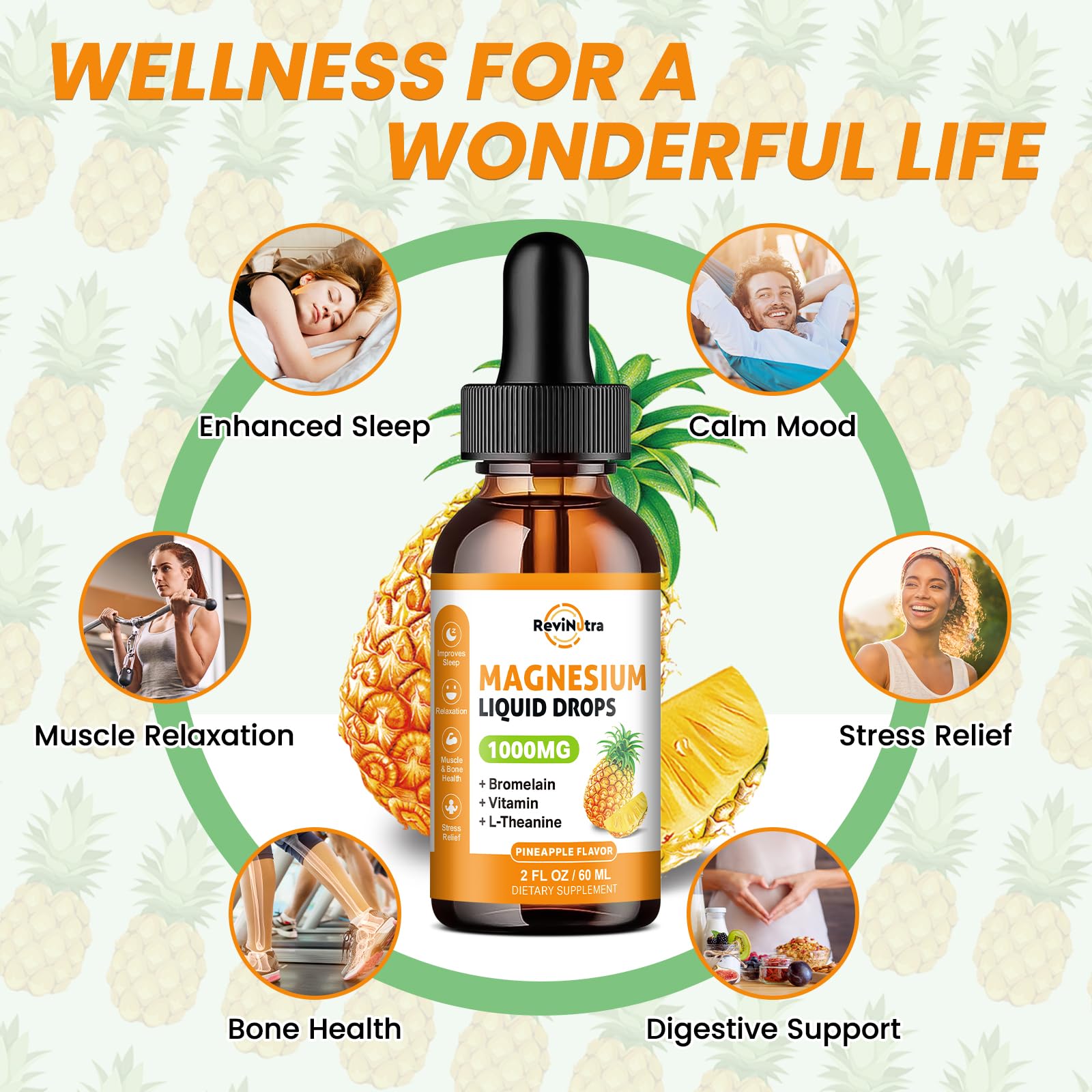 Magnesium Glycinate Liquid Drops, 1000mg of Liquid Magnesium Complex Supplement for Sleep, Nerve, Energy, Muscle, Bone, Calm & Digestion, High Absorption, 2 Fl Oz, Sugar-Free Pineapple Flavor ReviNutra Au supplements