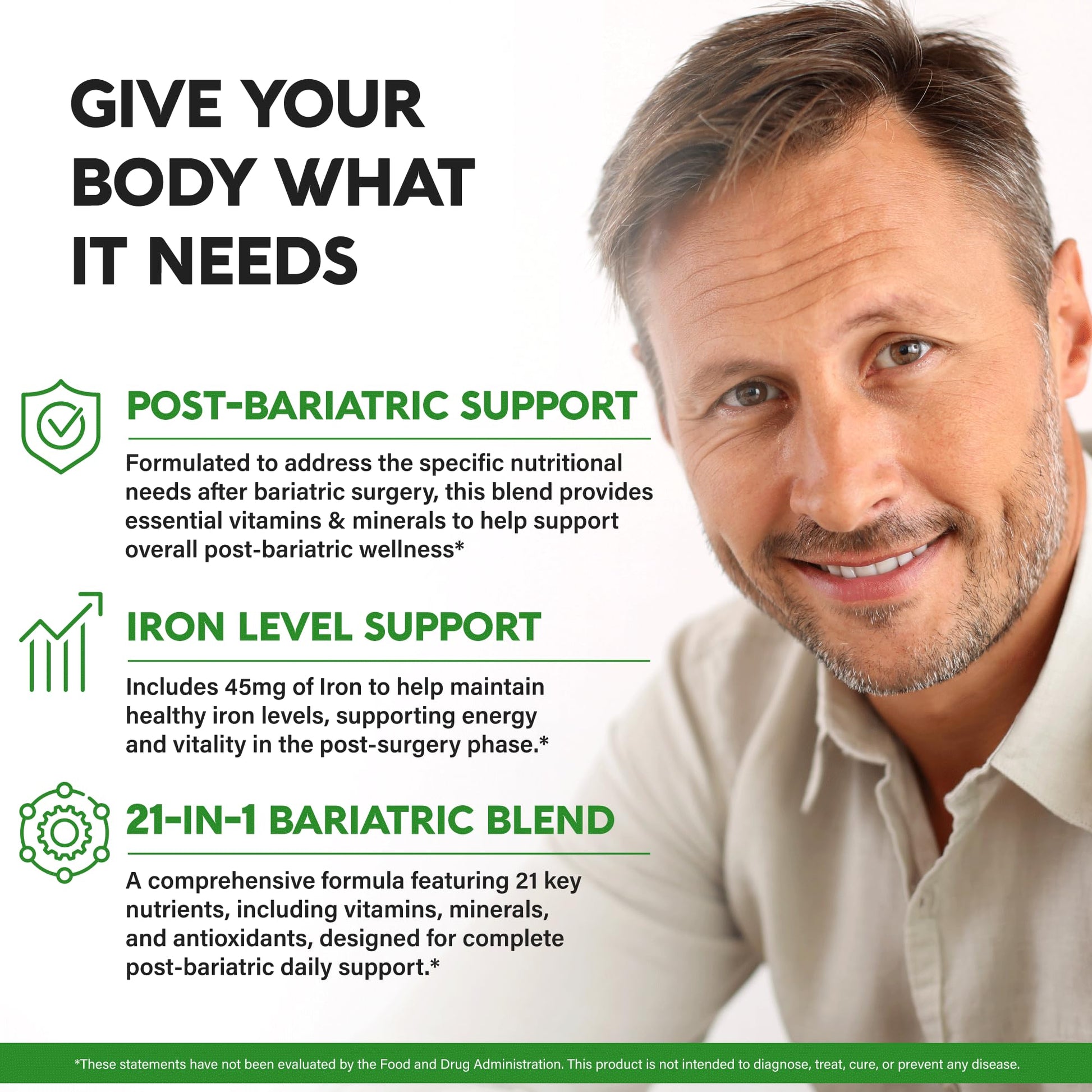 Bariatric Multivitamin - 45 mg Iron Supplements - Made in USA - for Women & Men - All-in-One, 21 Essential Vitamins - Gastric Sleeve Support NUTRAHARMONY Au supplements