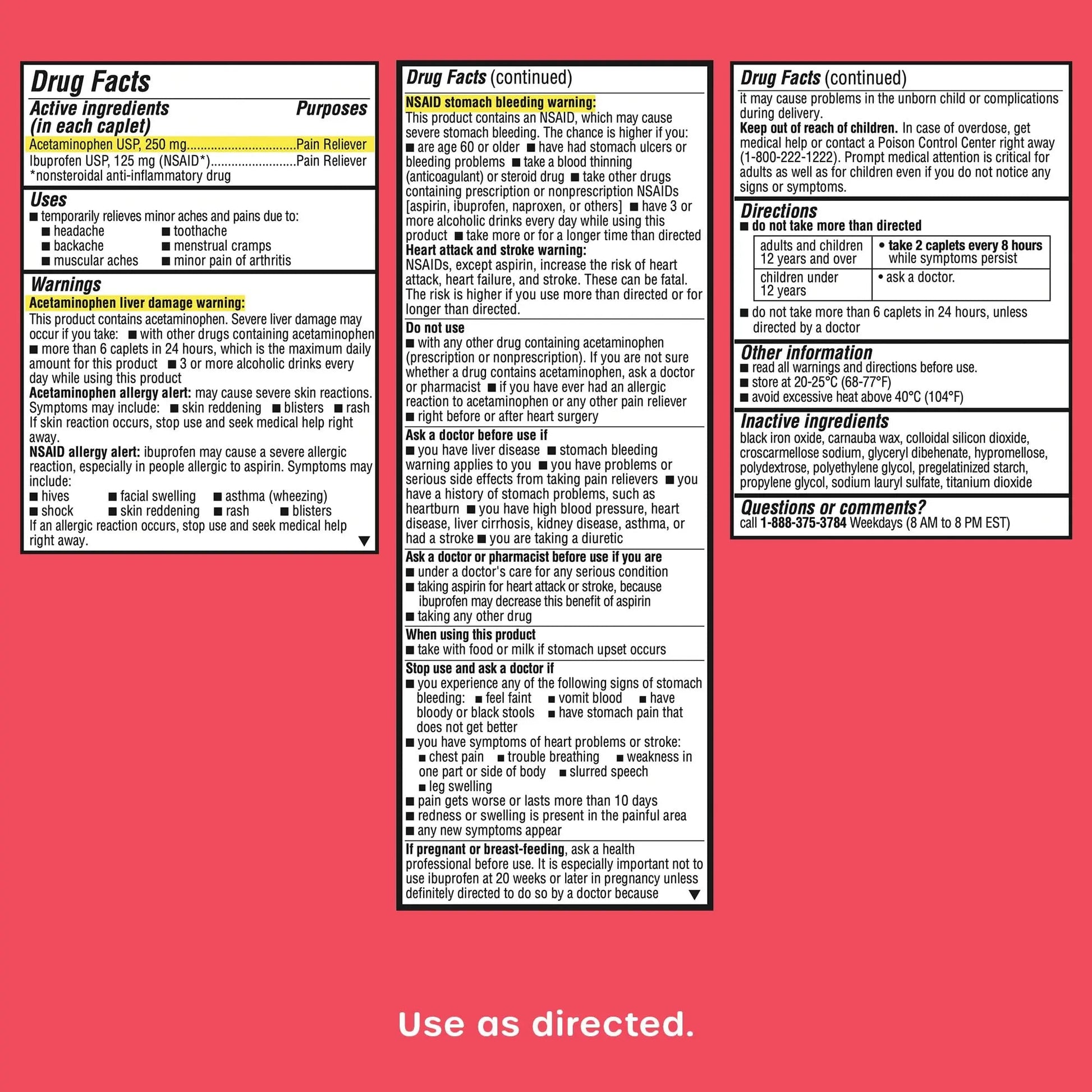 HealthCareAisle Dual Action Acetaminophen and Ibuprofen (NSAID) Tablets, 250 mg /125 mg Pain Reliever - 250ct Caplets HealthCareAisle Au supplements
