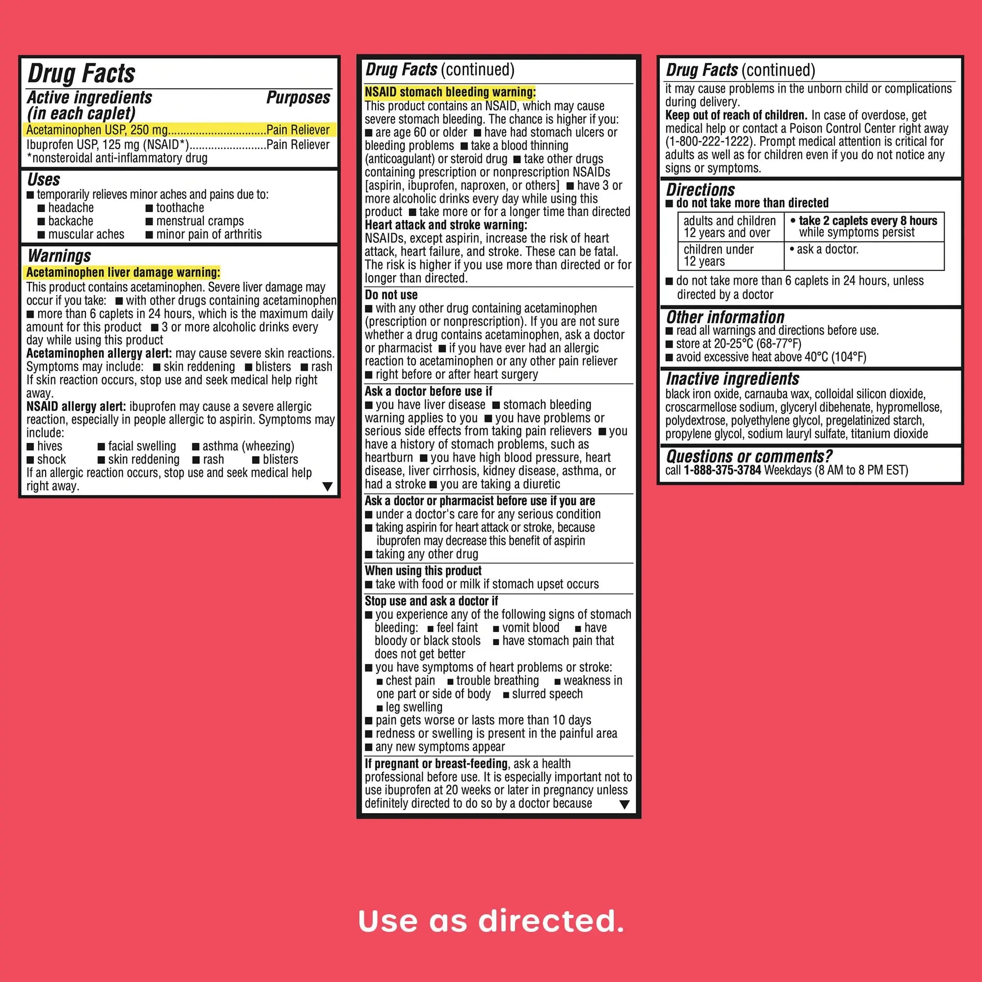HealthCareAisle Dual Action Acetaminophen and Ibuprofen (NSAID) Tablets, 250 mg /125 mg Pain Reliever - 250ct Caplets HealthCareAisle Au supplements