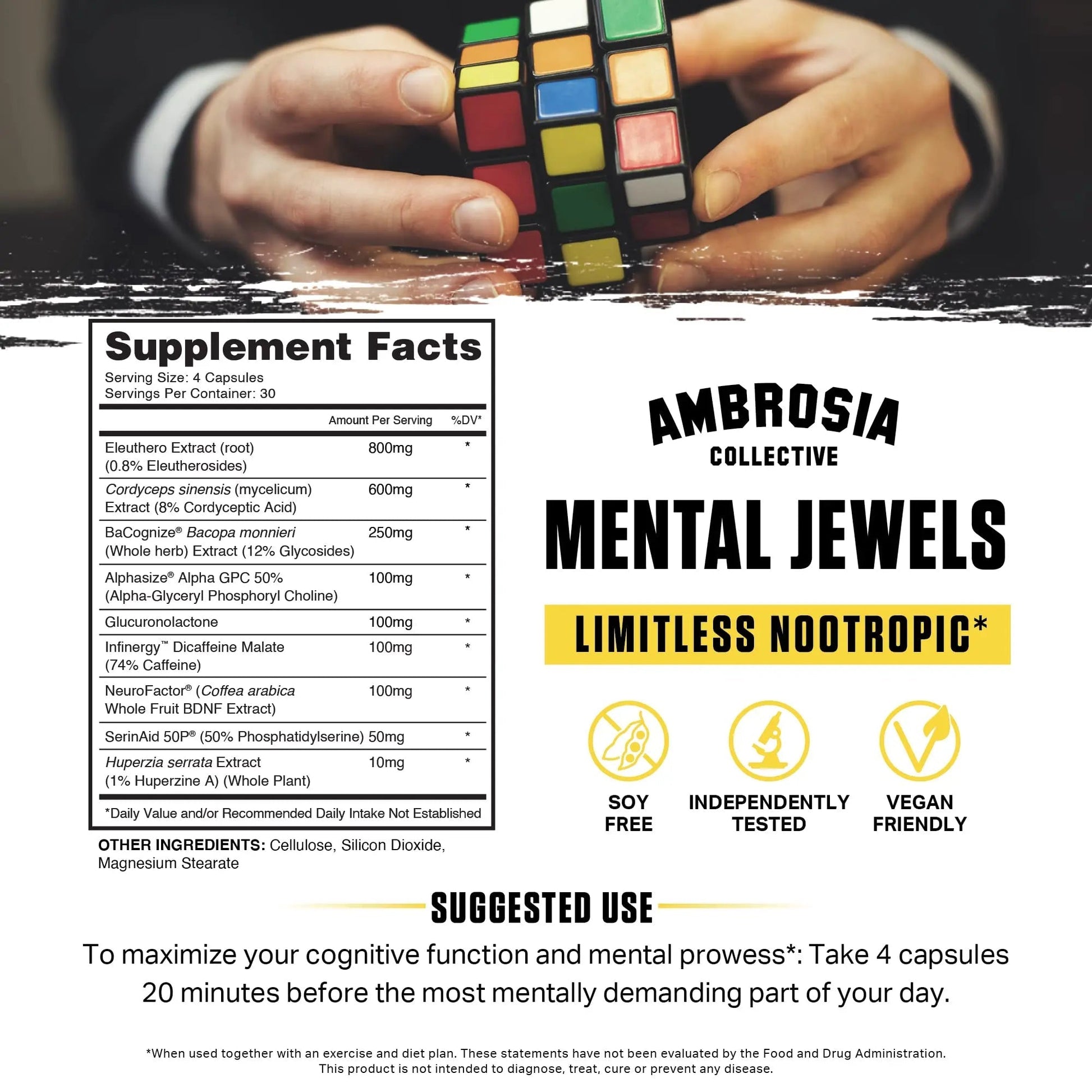 Ambrosia Mental Jewels (Capsules) - Cognitive Enhancer | Increase Memory, Communication Skills, Concentration & Focus | Alpha GPC, Choline, BaCognize Ambrosia Au supplements