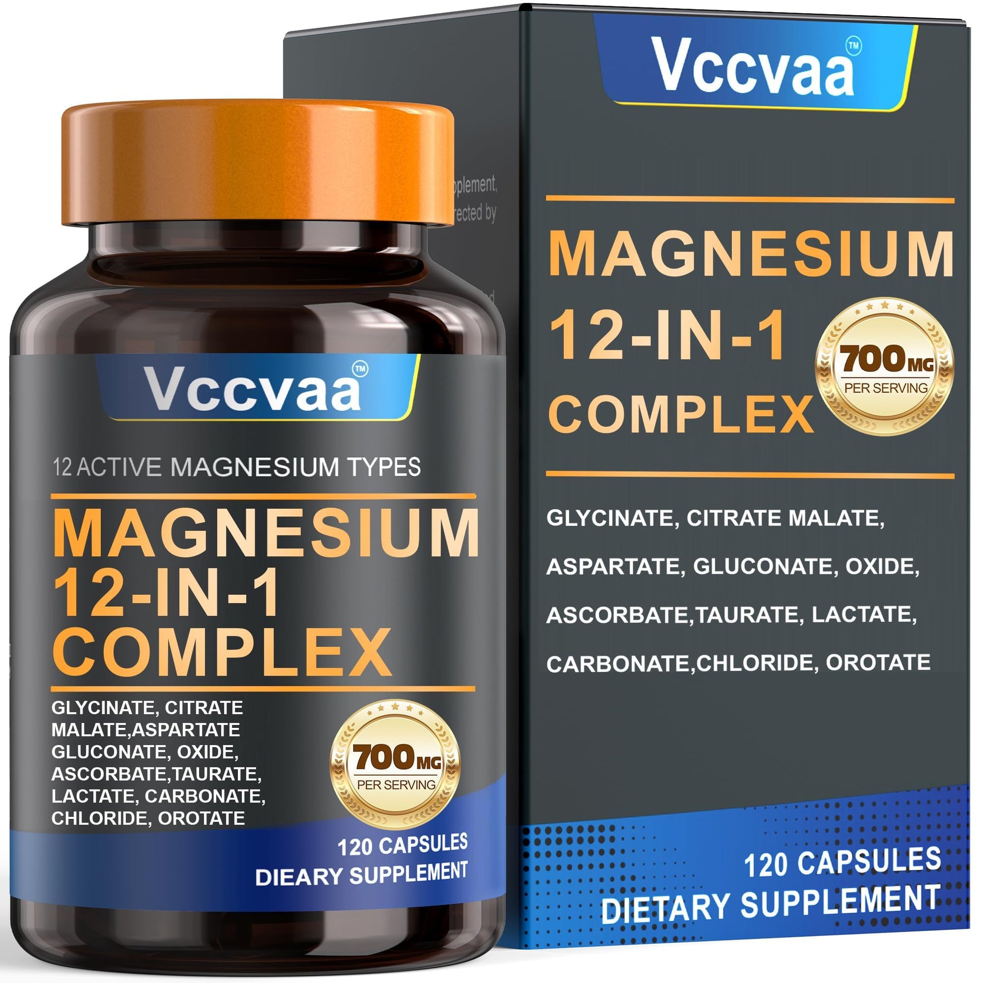 Magnesium Complex 700mg – 12-in-1 Magnesium Supplement with Glycinate, Citrate, Malate, Oxide, Taurate & More – High Absorption for Muscle, Heart, Sleep, Bone, Nerve Support –120 Capsules Vccvaa Au supplements