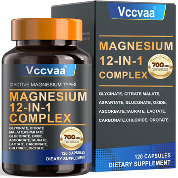 Magnesium Complex 700mg – 12-in-1 Magnesium Supplement with Glycinate, Citrate, Malate, Oxide, Taurate & More – High Absorption for Muscle, Heart, Sleep, Bone, Nerve Support –120 Capsules Vccvaa Au supplements