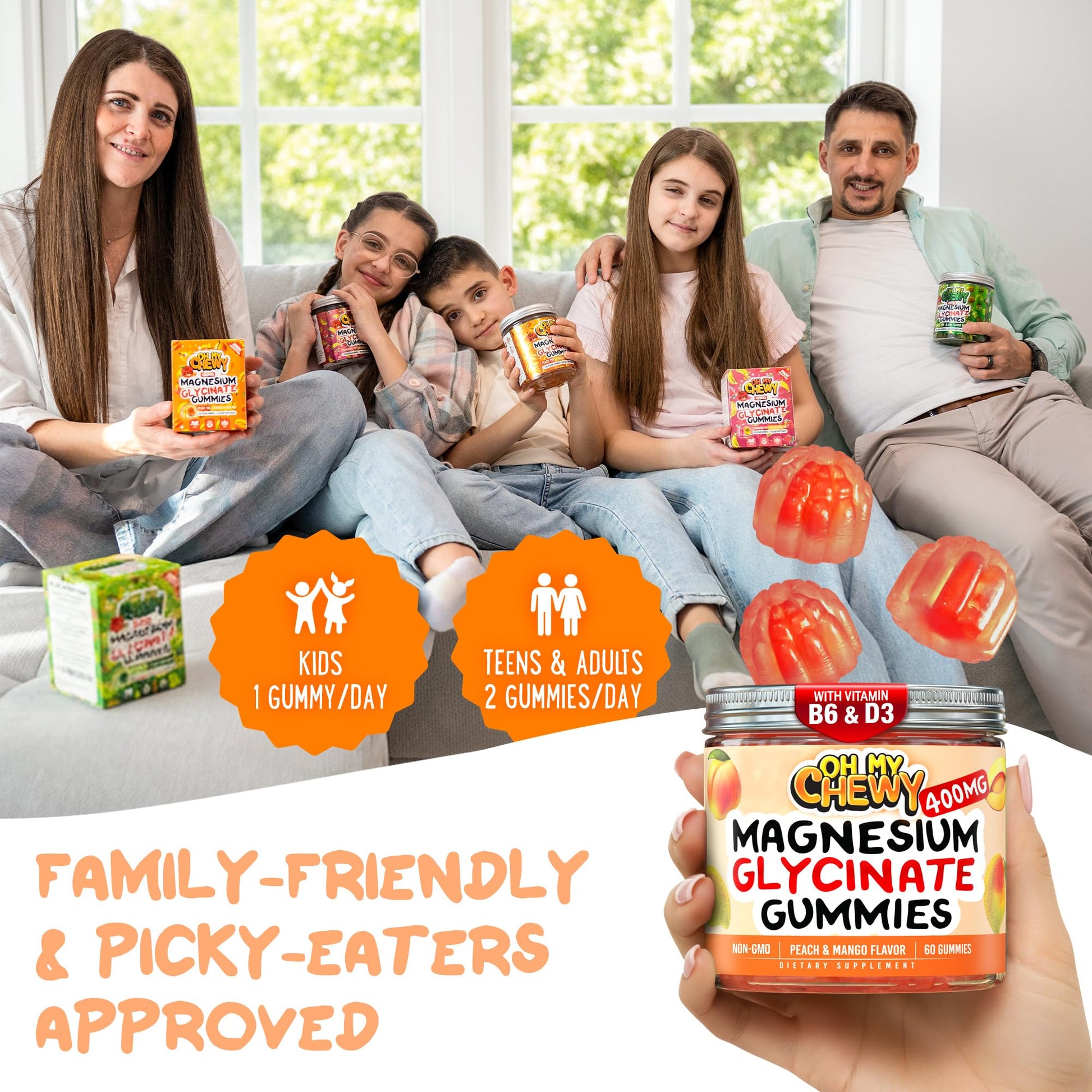 Center-Filled Magnesium Glycinate Gummies 400MG - High Absorption for Kids, Teens & Adults - Supplement for Sleep, Calm & Muscle Relaxation with B6 & D3 - Gluten Free & Vegan Friendly - 60 Count OH MY CHEWY Au supplements