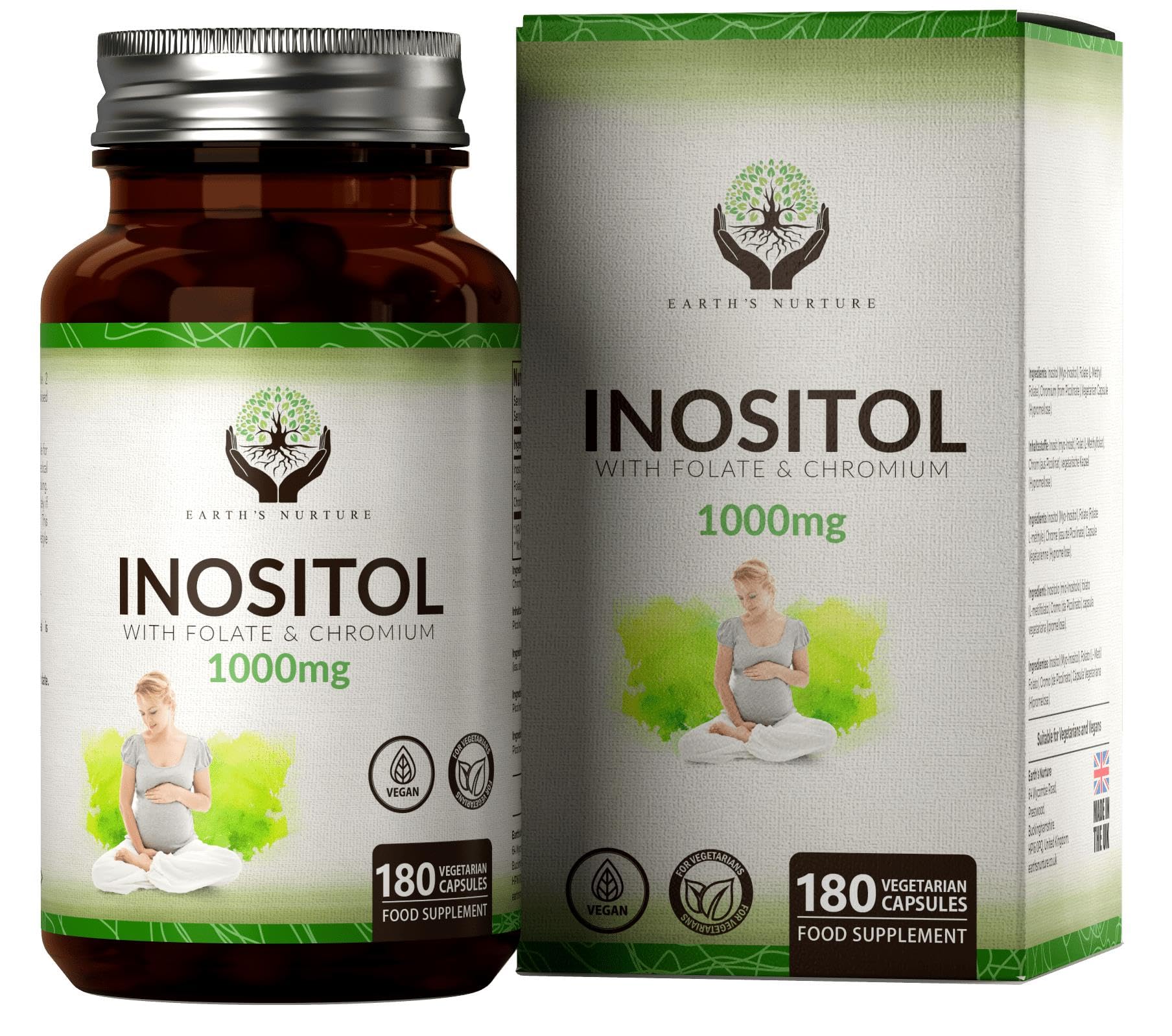 EN Myo-Inositol Chromium & Folate Blend | 1000mg Myo Inositol Per Serving | 180 Vegan Earth's Nurture Au supplements